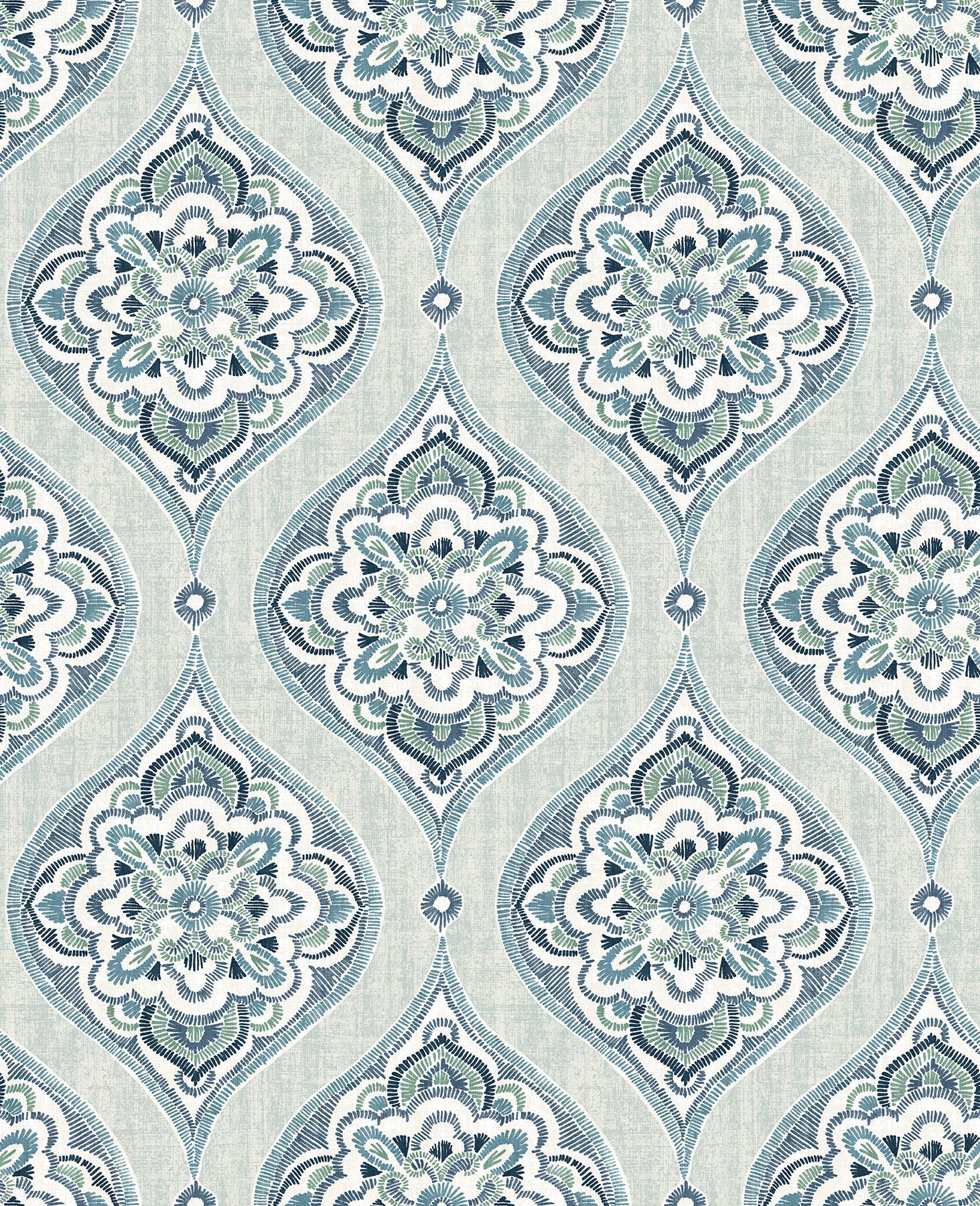A-Street Prints Adele Aqua Damask Wallpaper