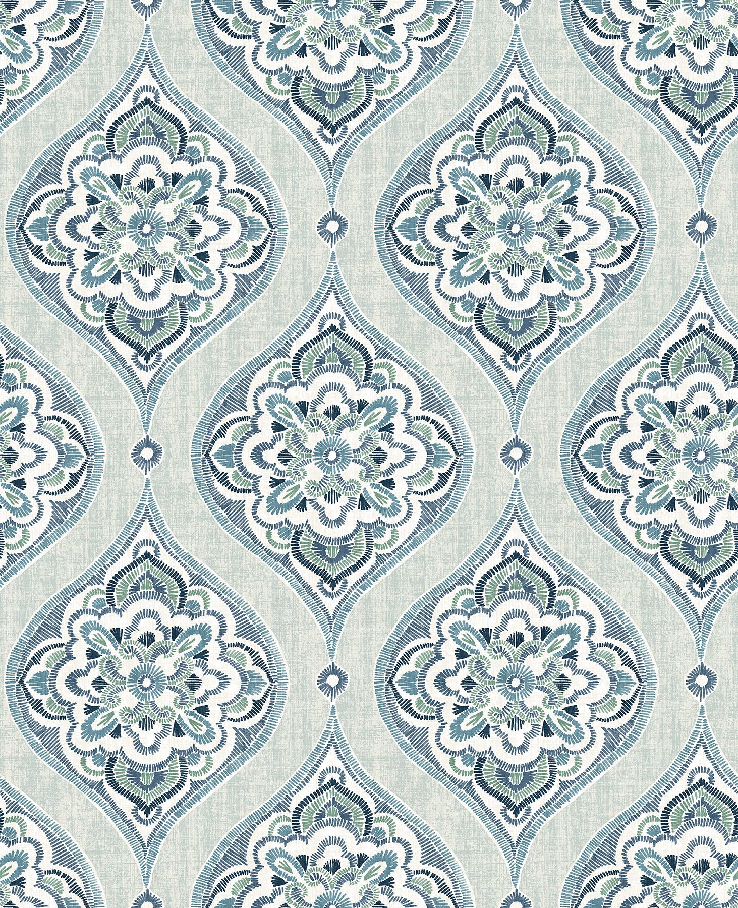 A-Street Prints Adele Aqua Damask Wallpaper - Image 2