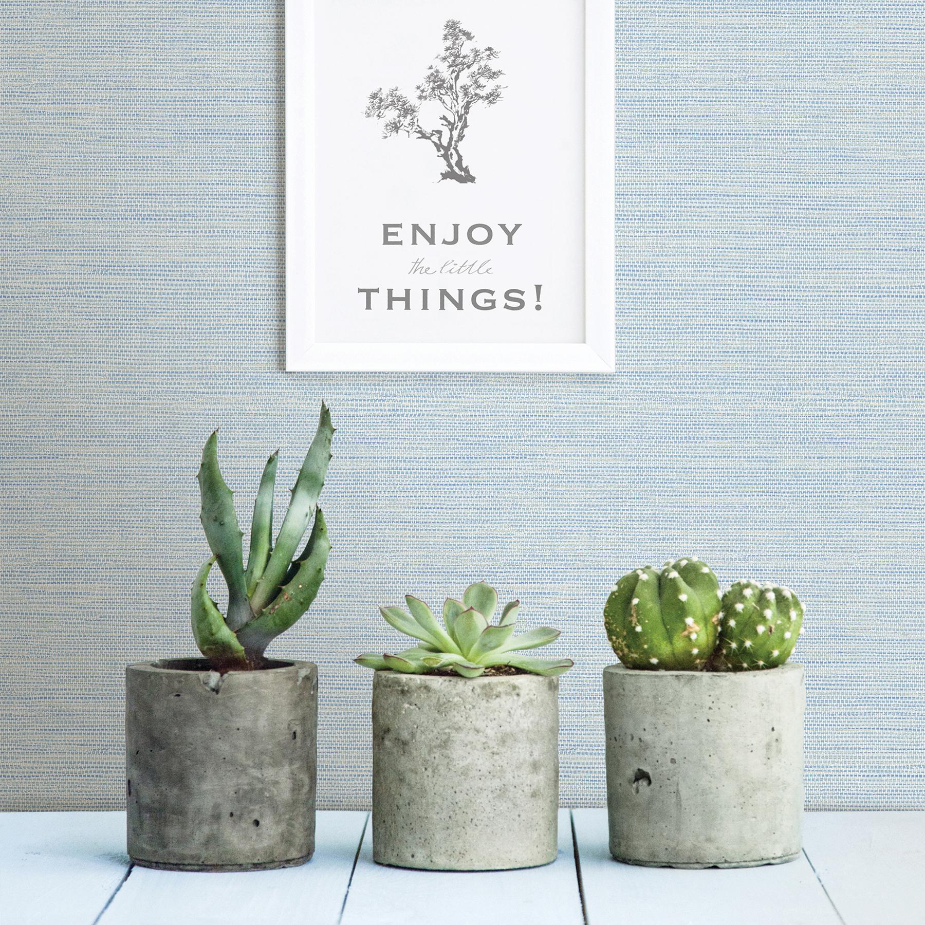 A-Street Prints Agave Blue Faux Grasscloth Wallpaper - Image 2