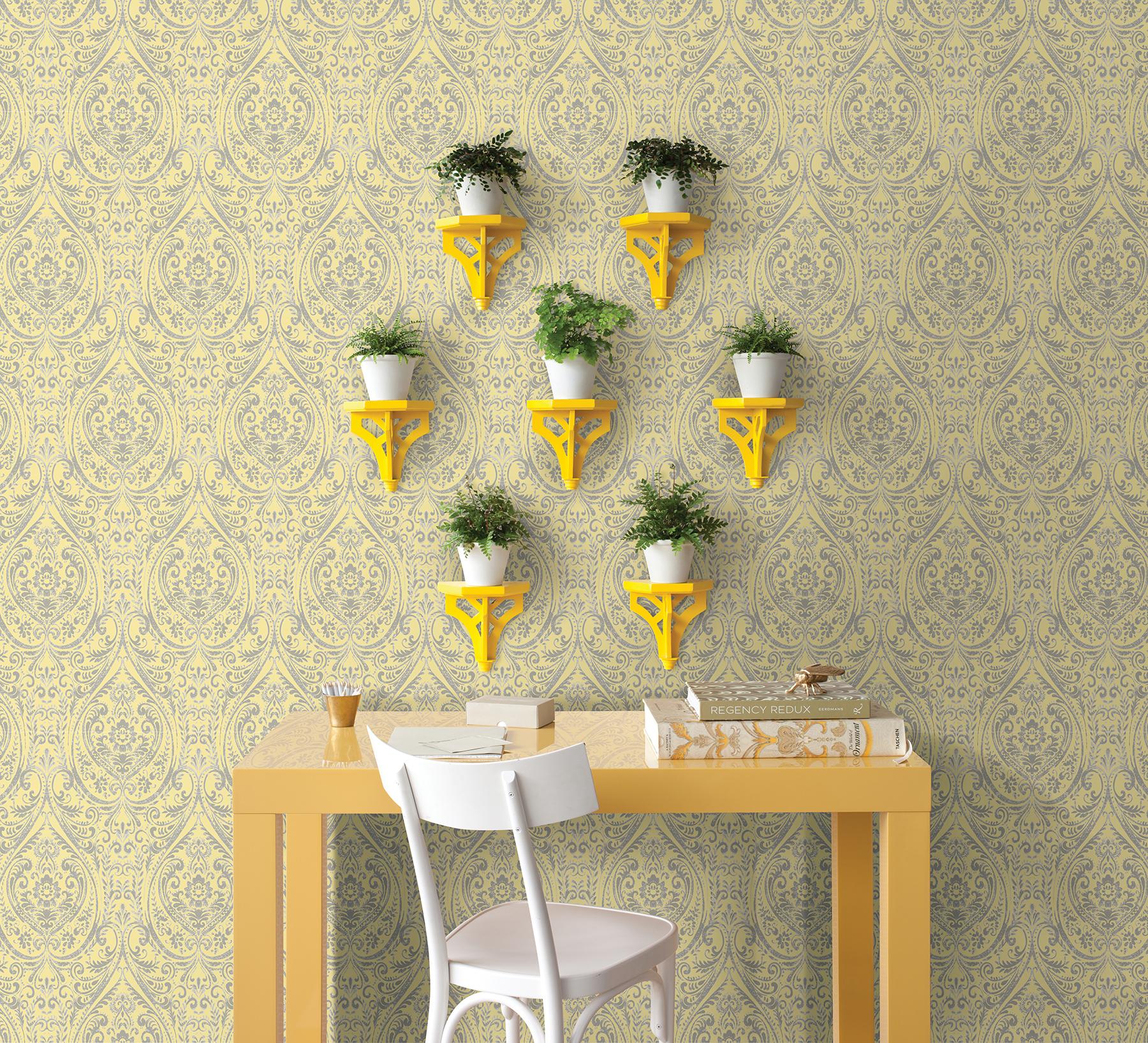 A-Street Prints Gypsy Yellow Damask Wallpaper - Image 2