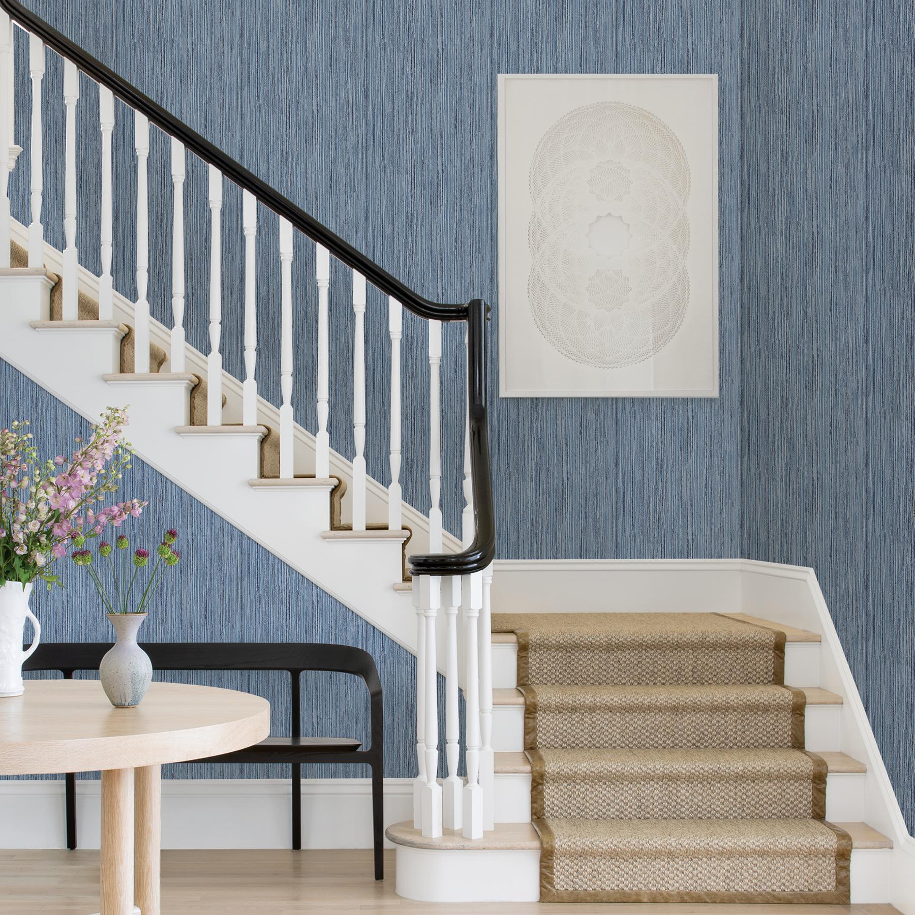 A-Street Prints Justina Indigo Faux Grasscloth Wallpaper - Image 2