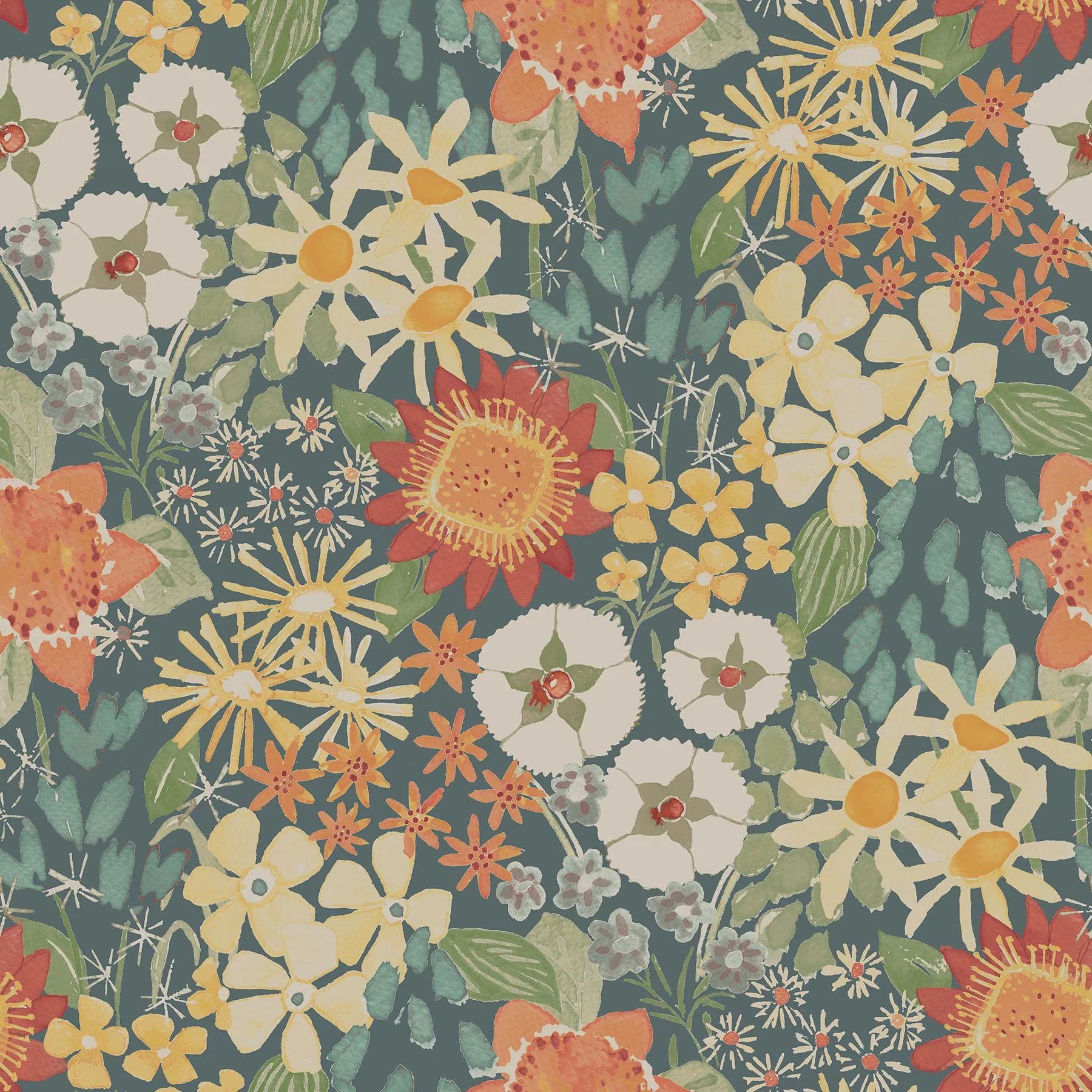 A-Street Prints Karina Teal Wildflower Garden Wallpaper - Image 2