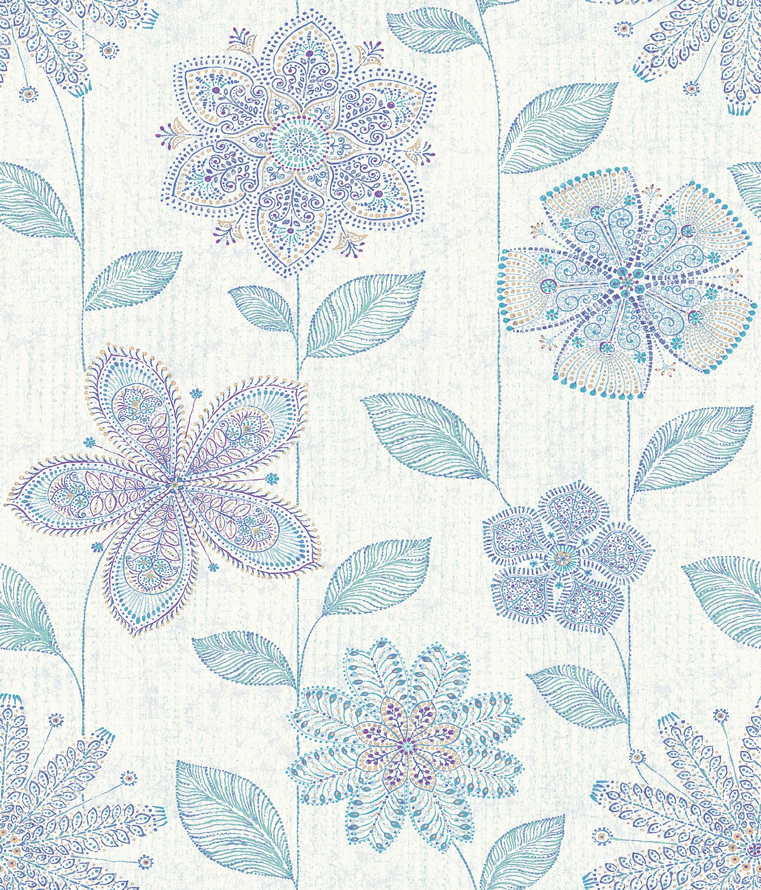 A-Street Prints Maisie Indigo Batik Flower Wallpaper