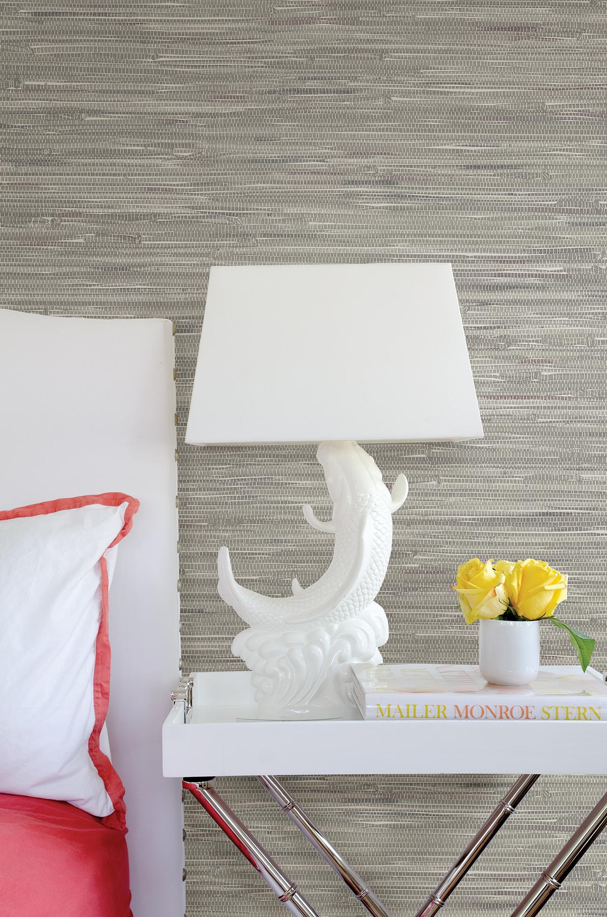 A-Street Prints Natalie Grey Grasscloth Print Wallpaper - Image 2