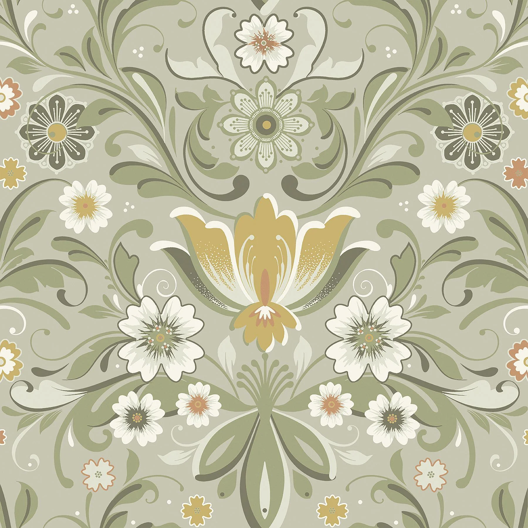 A-Street Prints Ostanskar Green Retro Floral Wallpaper