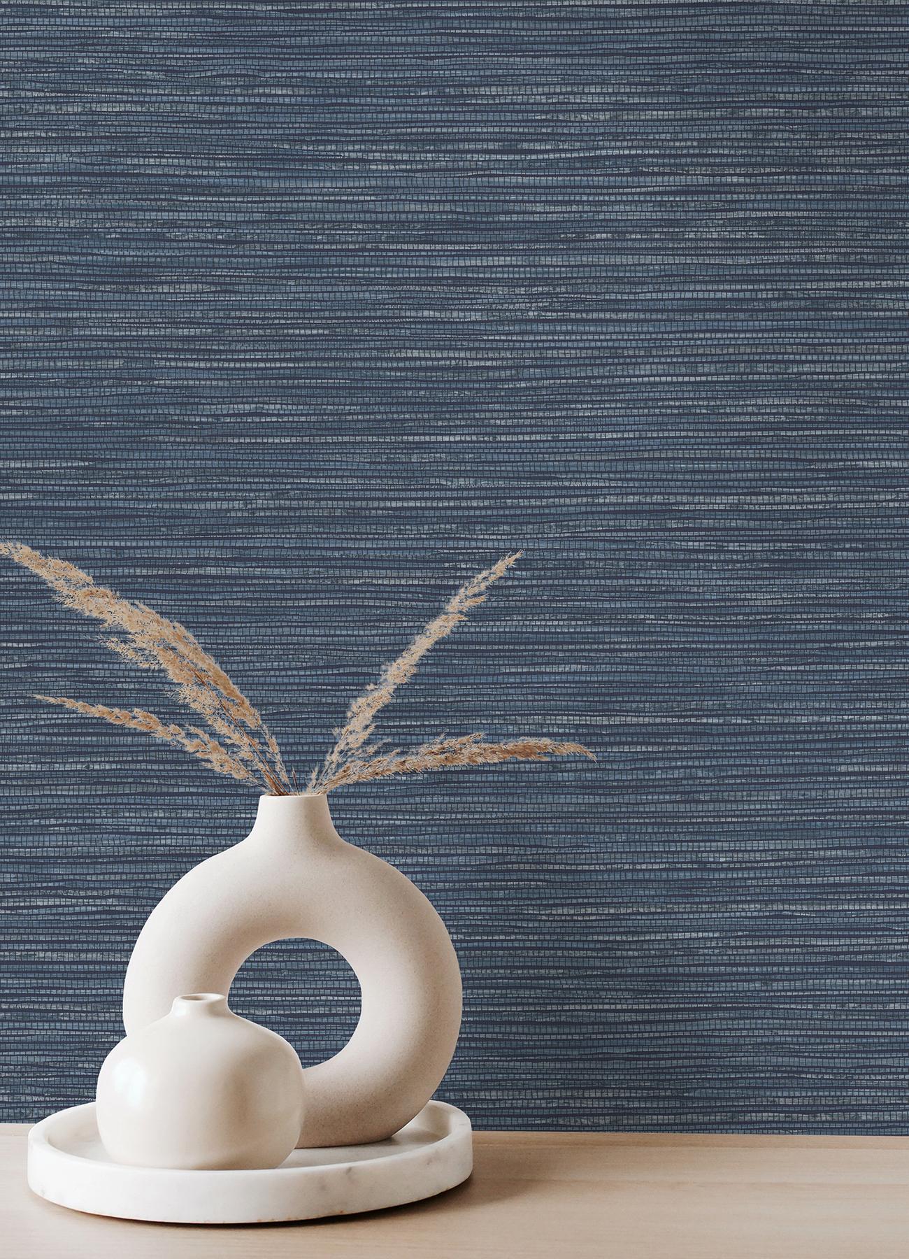 Advantage Alton Indigo Faux Grasscloth Wallpaper - Image 3