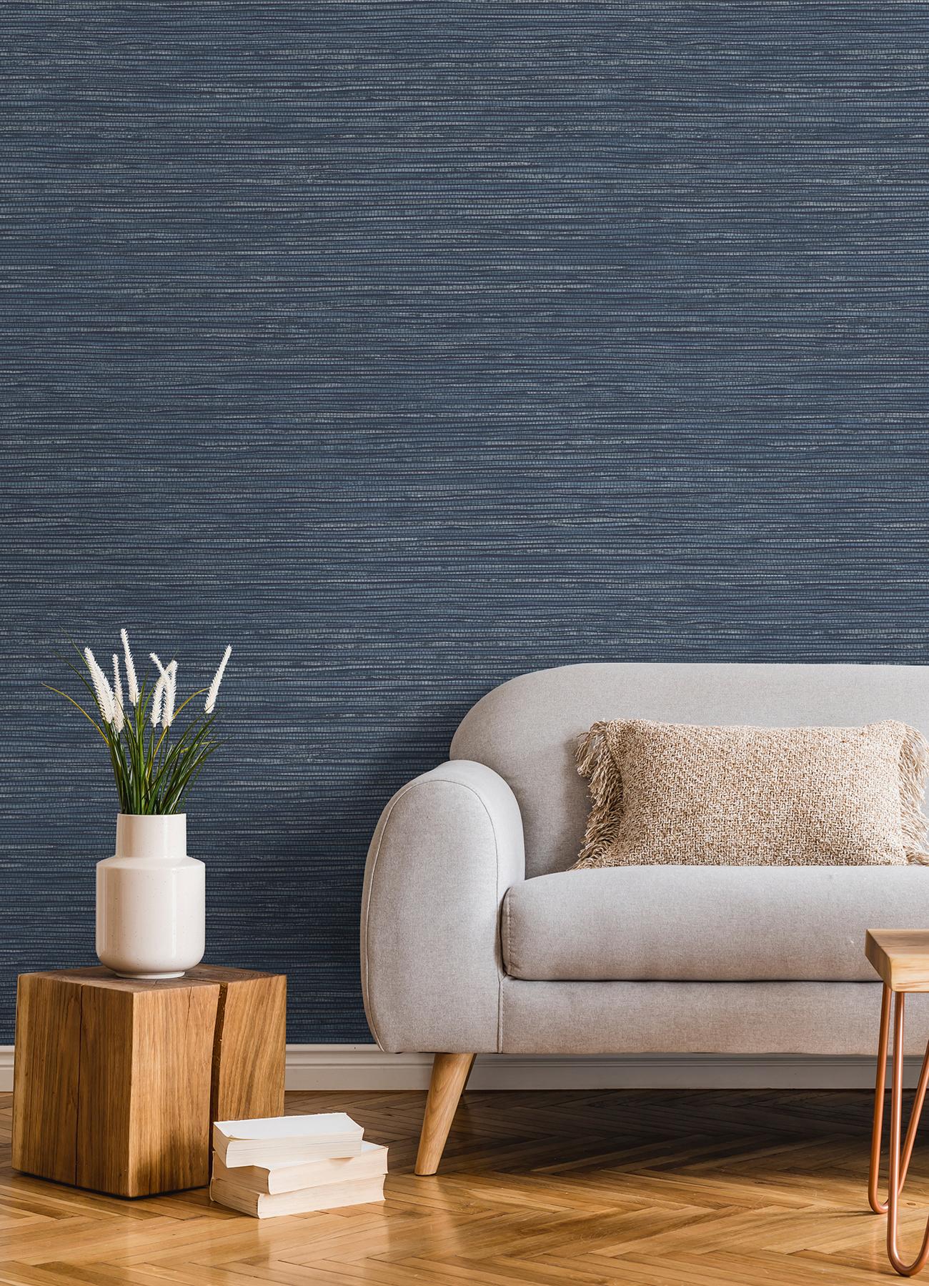 Advantage Alton Indigo Faux Grasscloth Wallpaper - Image 4