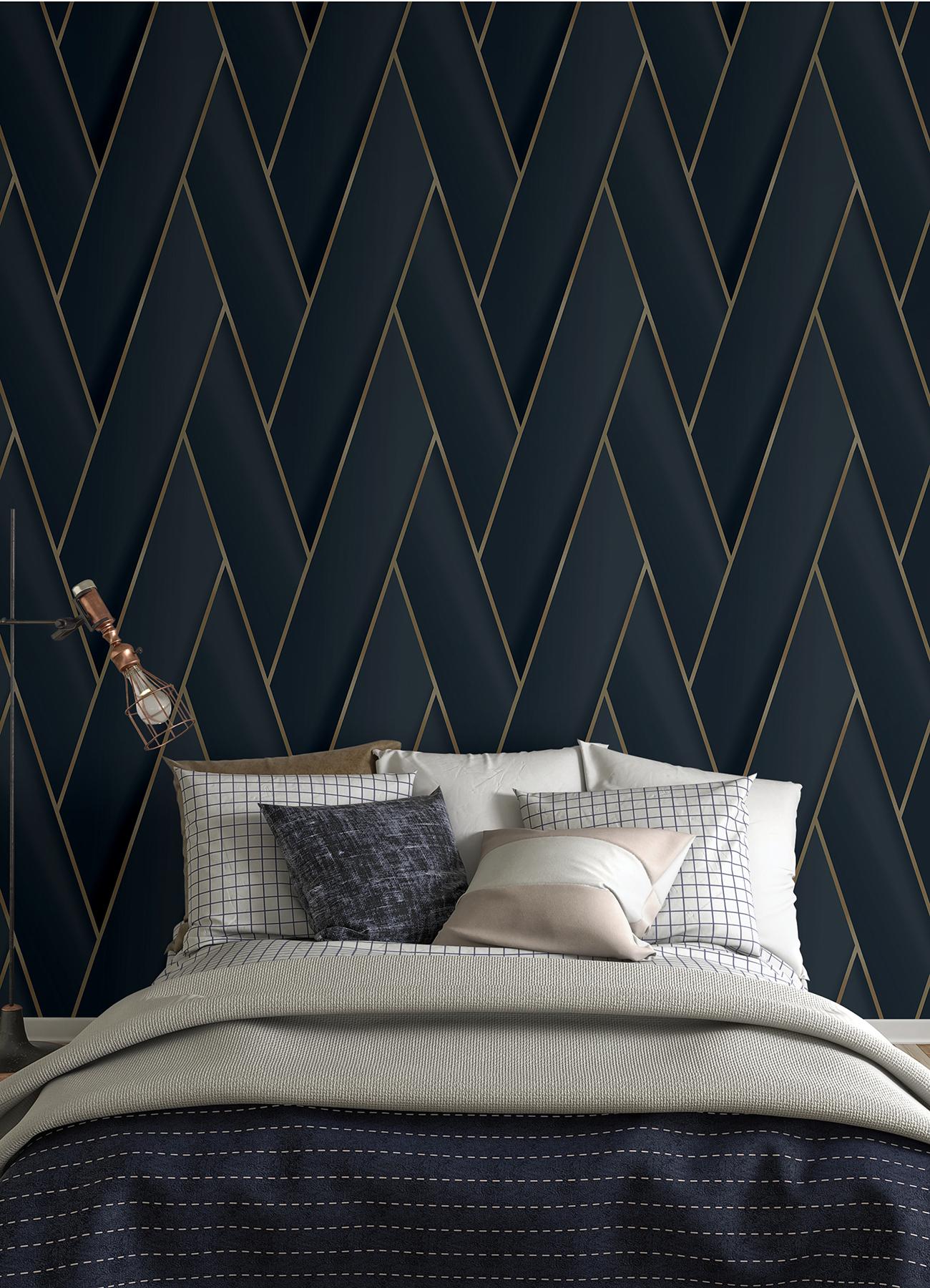 Advantage Manfred Navy Modern Herringbone Wallpaper - Image 3
