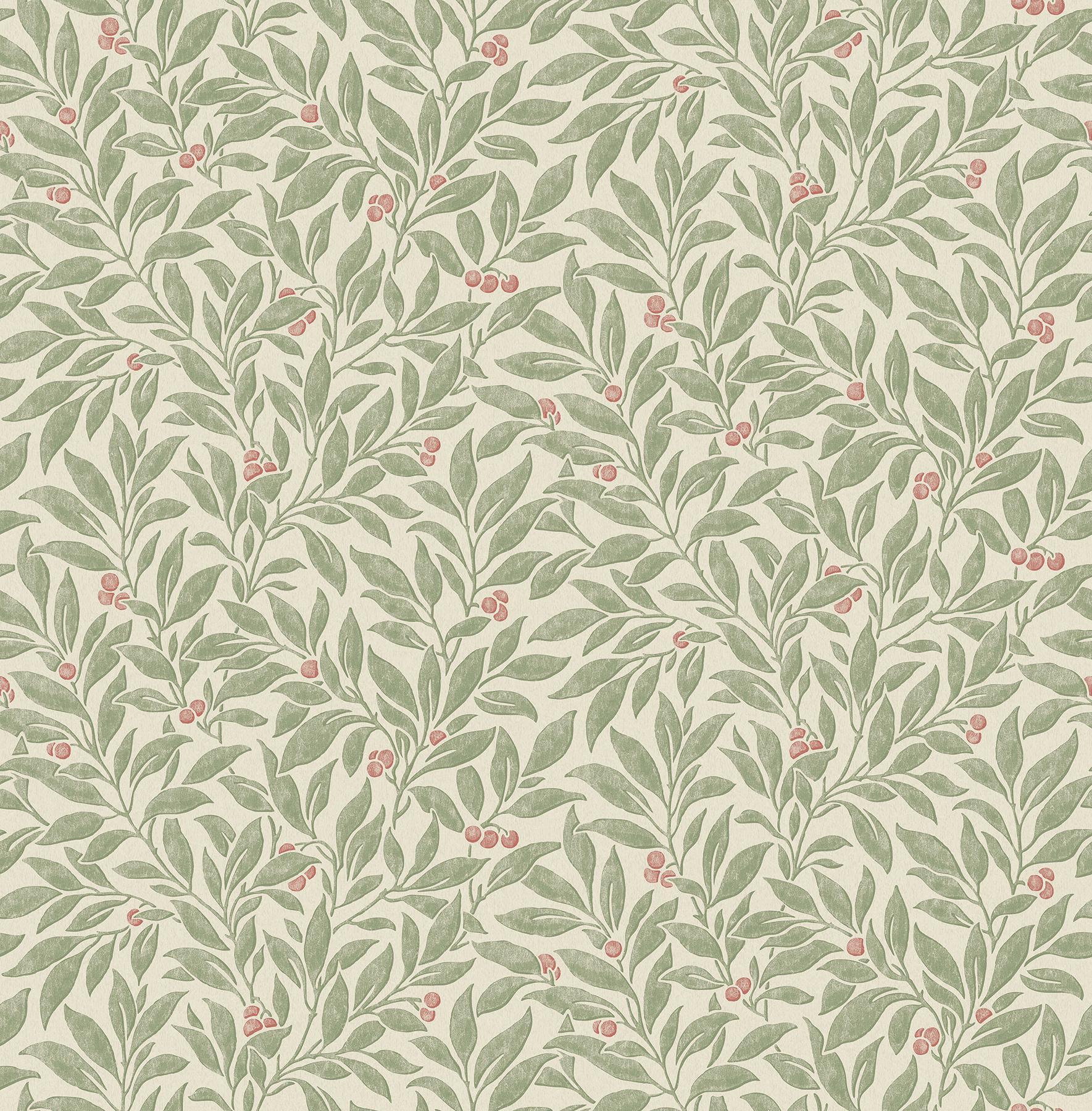 Advantage Winter Berry Green Vine Wallpaper