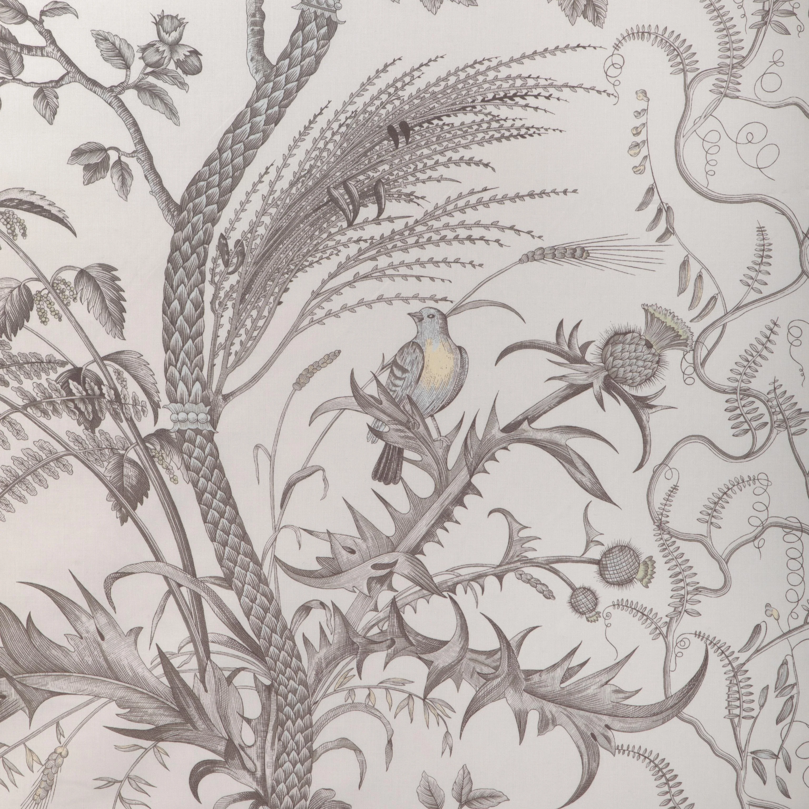 Brunschwig & Fils Bird And Thistle Cotton Print Gray Fabric