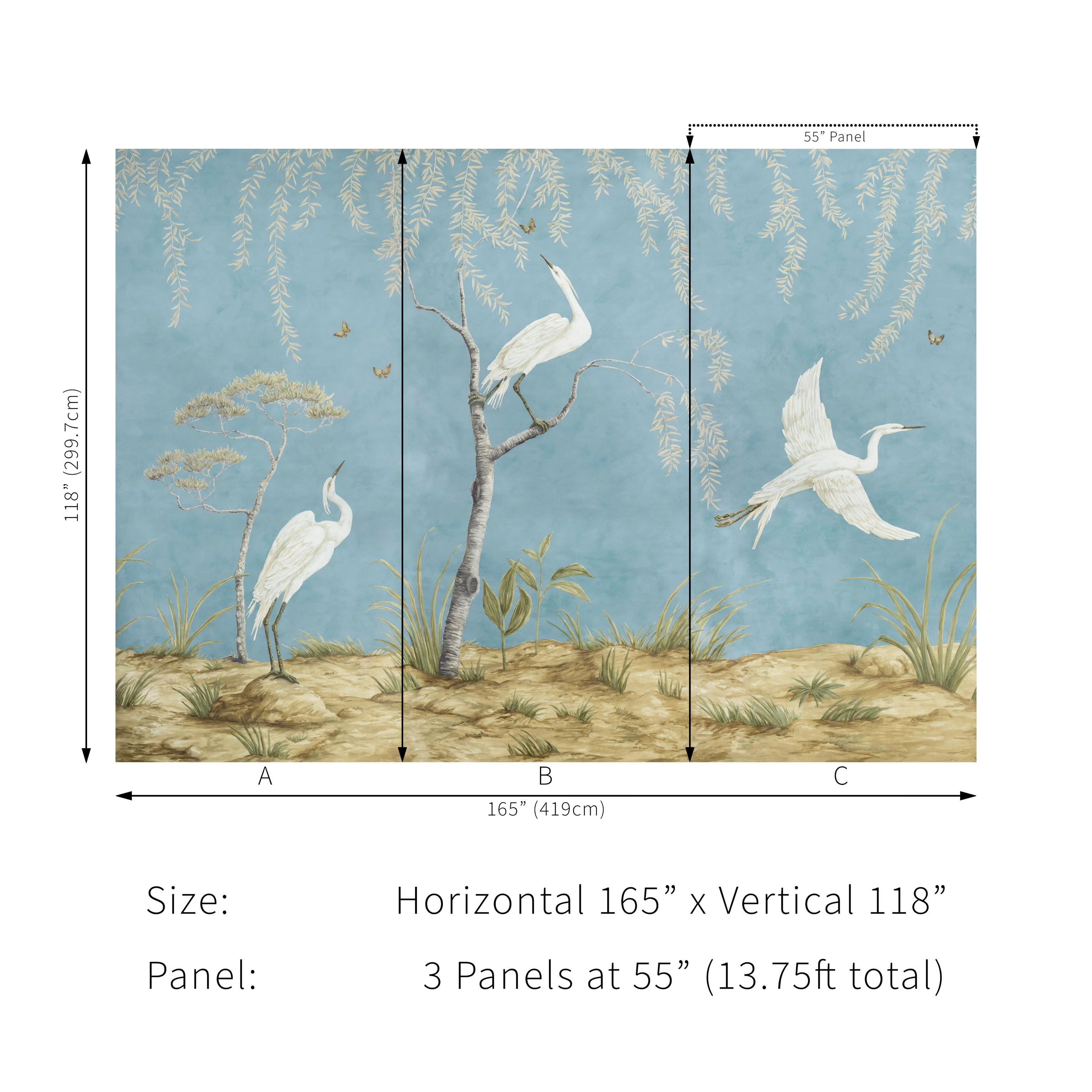 Brunschwig & Fils Egret Marsh Mural Blue Wallpaper - Image 5