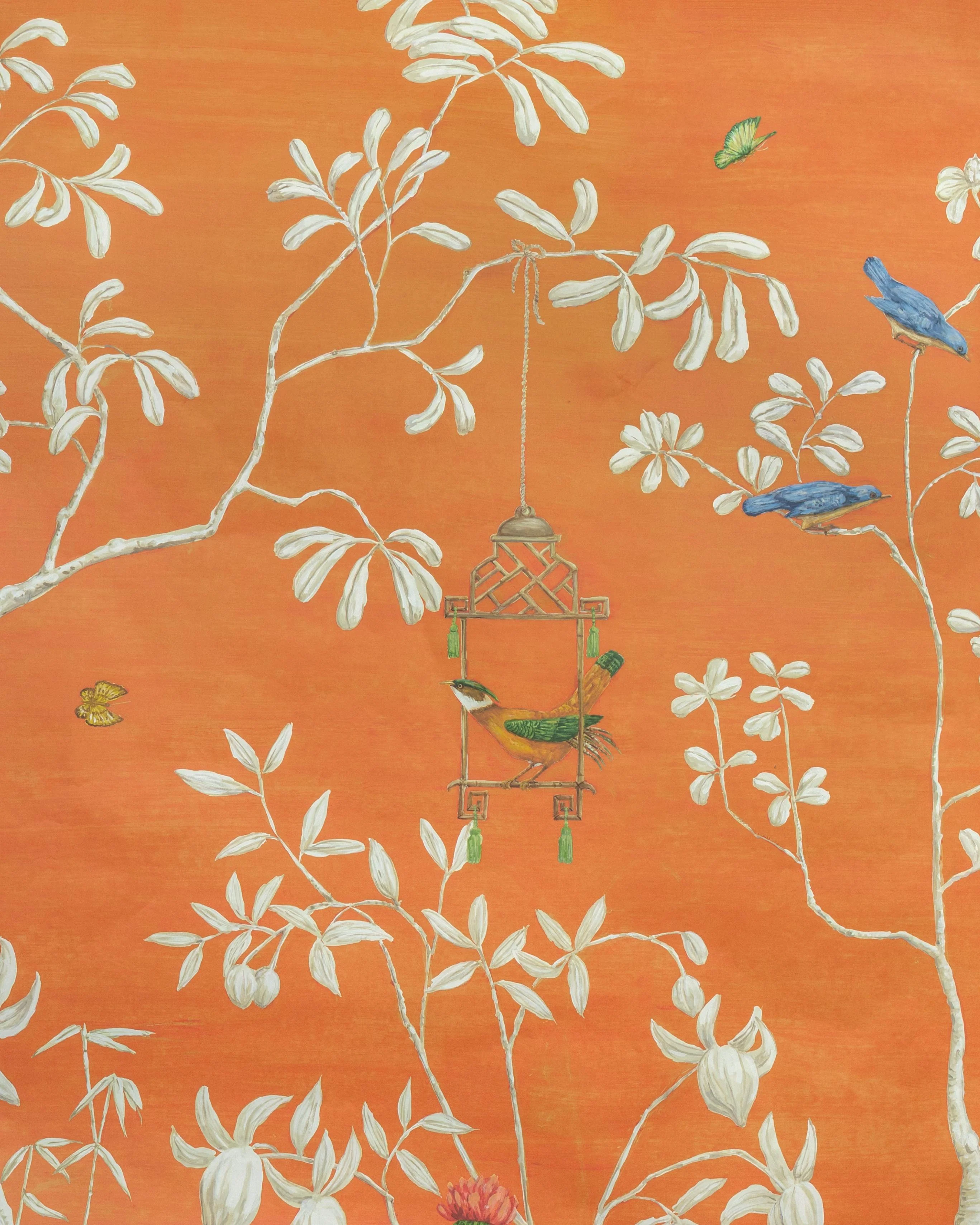 Brunschwig & Fils Jardin Yili Mural Orange Wallpaper - Image 2