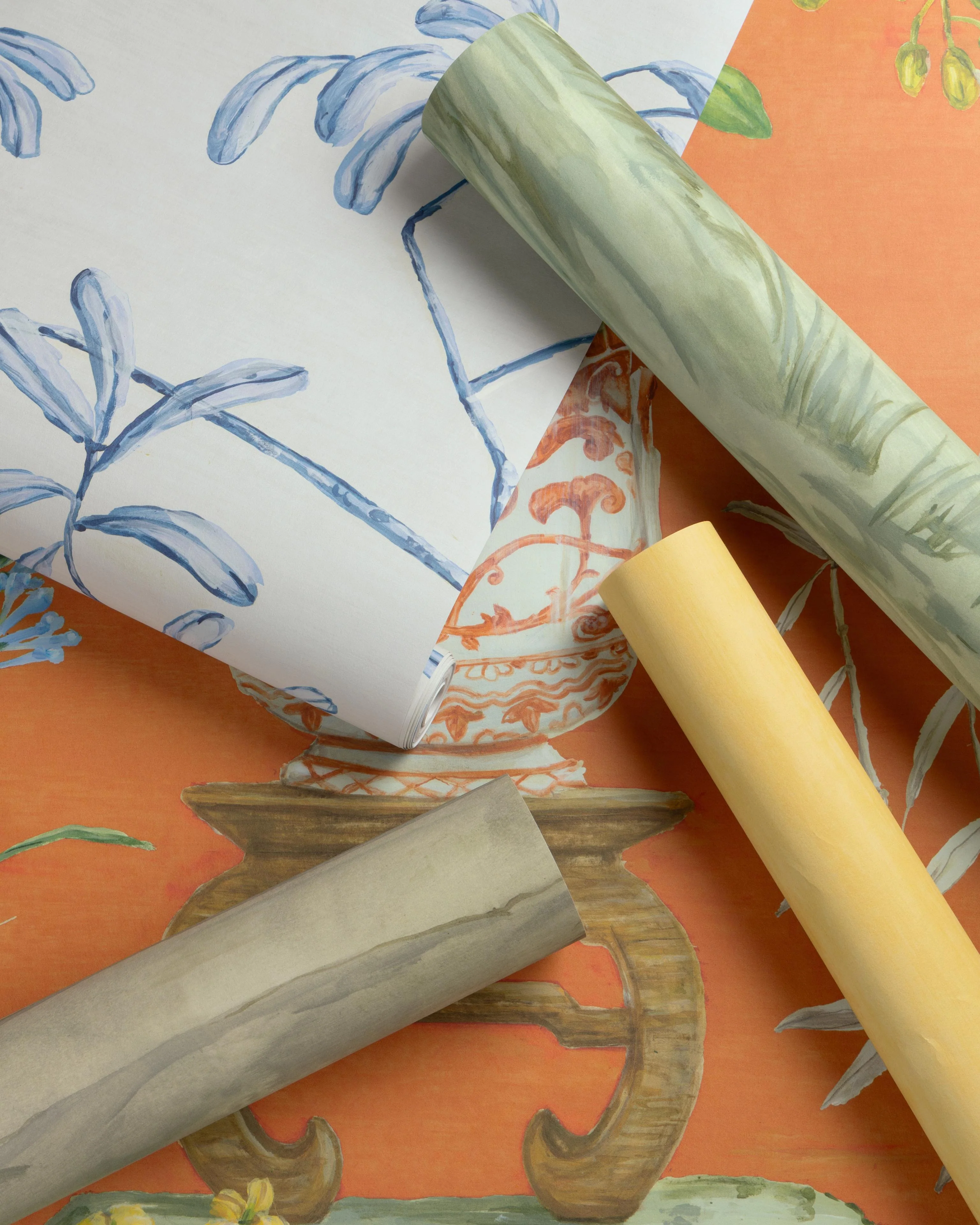 Brunschwig & Fils Jardin Yili Mural Orange Wallpaper - Image 4