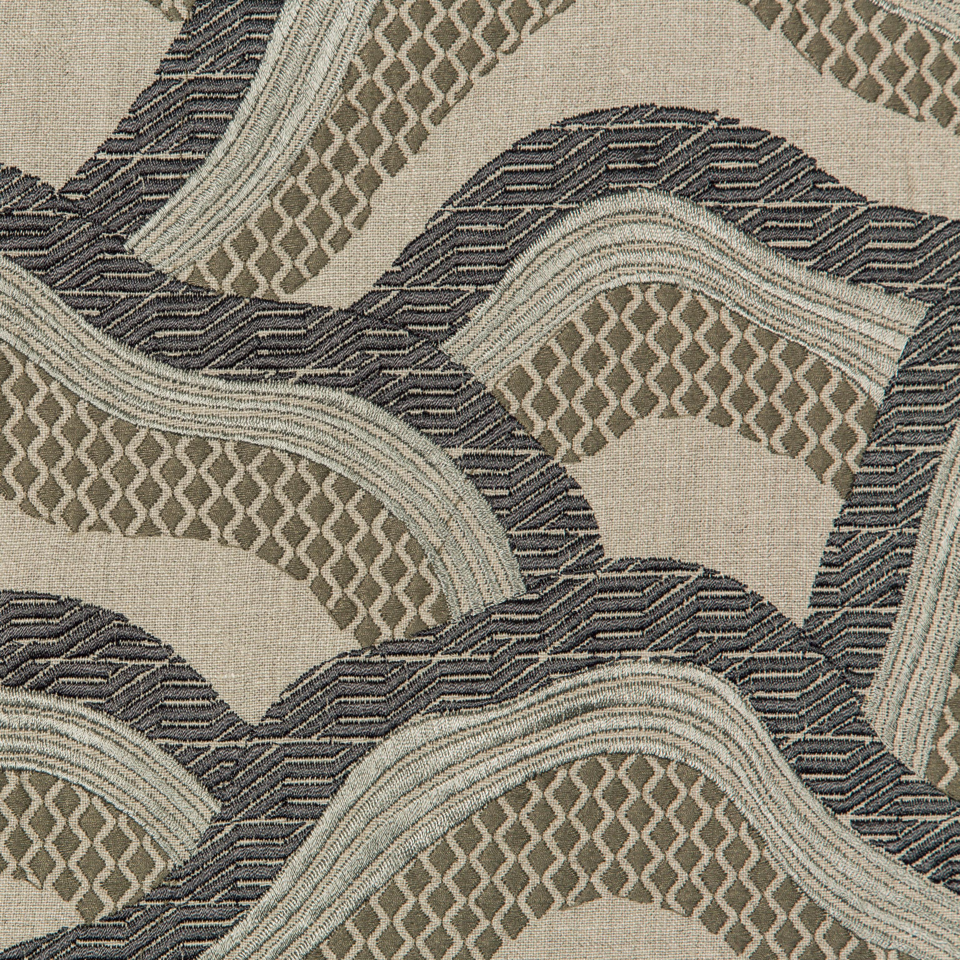 Brunschwig & Fils Les Rizieres Emb Silver/Charcoal Fabric - Image 3