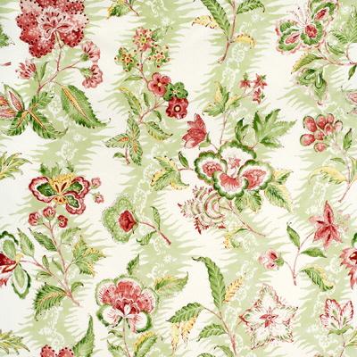 Brunschwig & Fils Monsoon Floral Linen & Cotton Print Coral/Lettuce Fabric - Image 2
