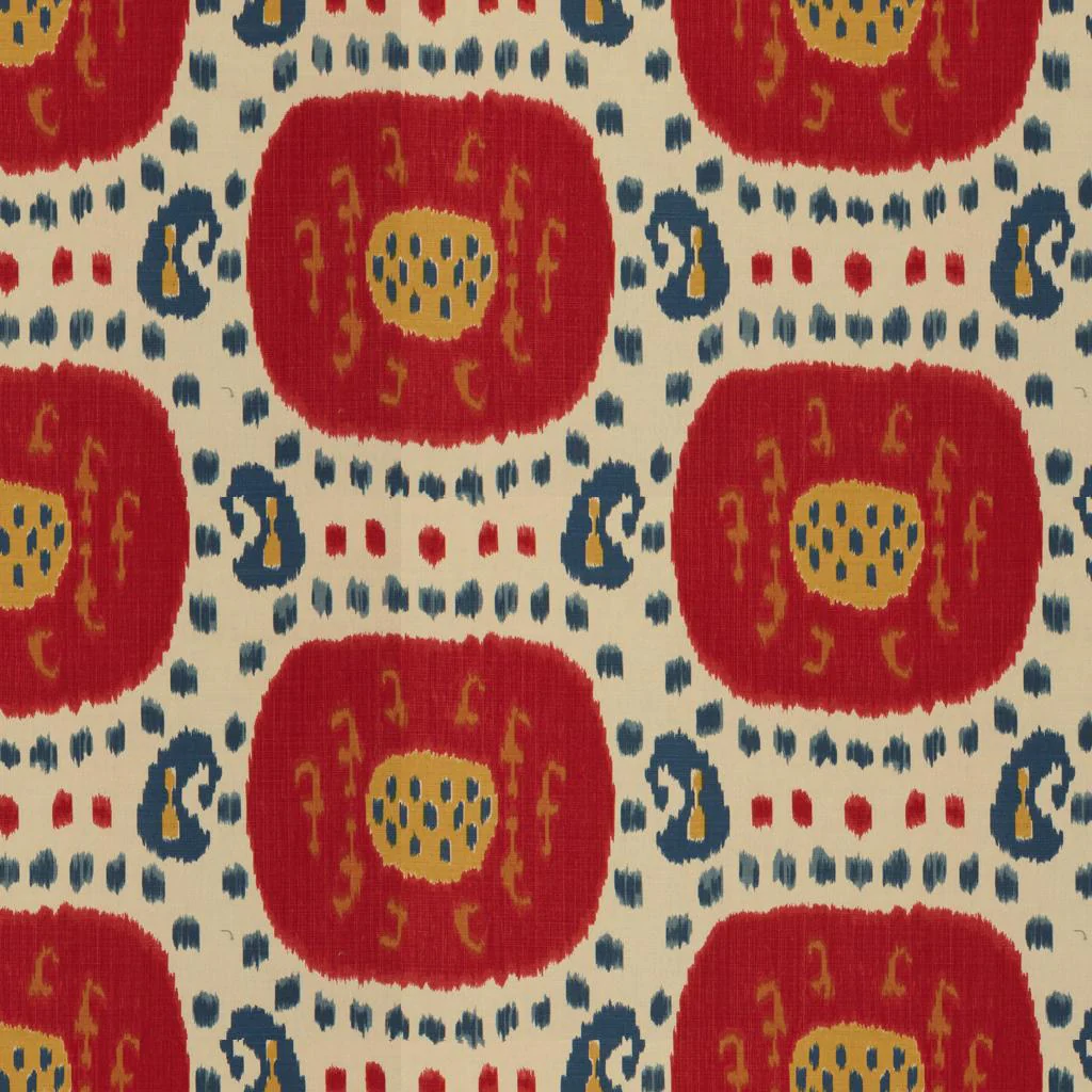 Brunschwig & Fils Samarkand Cotton And Linen Print Pompeian Red/Oxford Blue Fabric