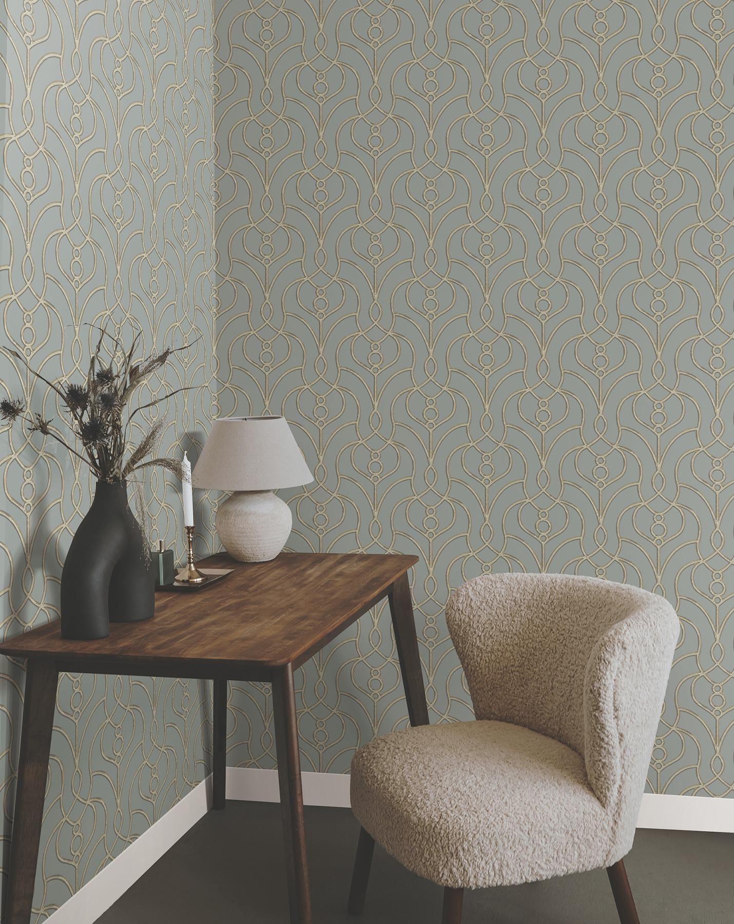 Candice Olson Divine Trellis Dusty Blue Wallpaper - Image 4