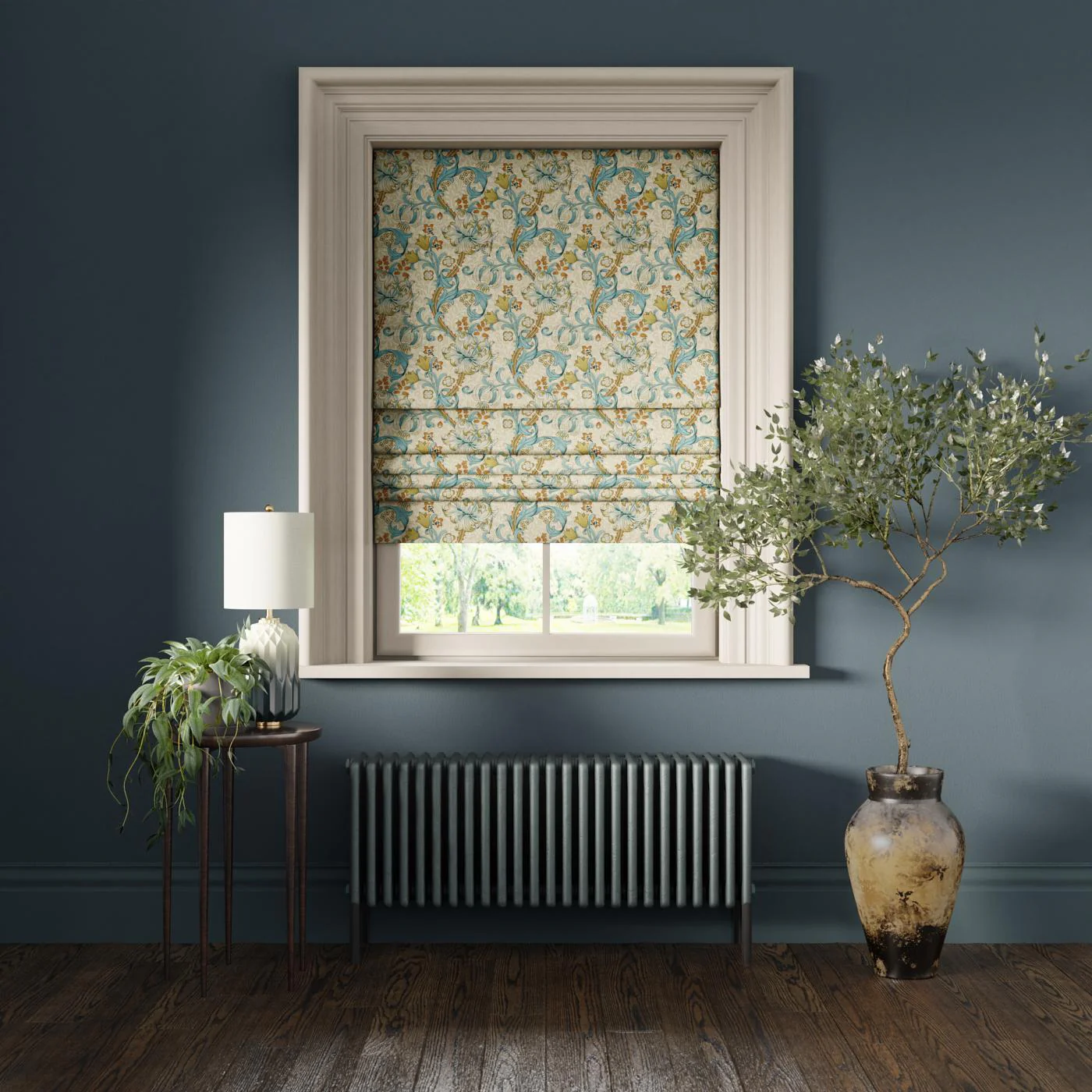 Clarke & Clarke Golden Lily Linen/Teal Fabric - Image 3