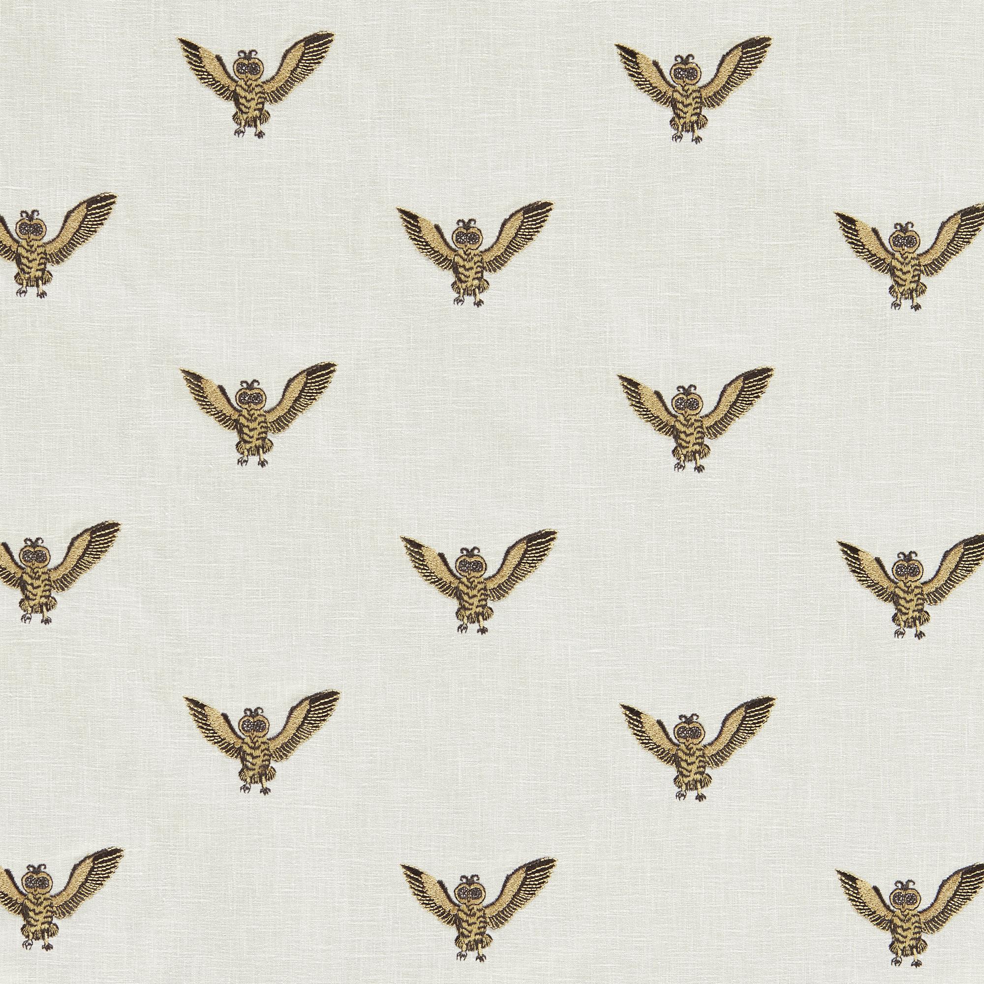 Clarke & Clarke Owl Of Athena Gold Embroidery Upholstery Fabric - Image 2