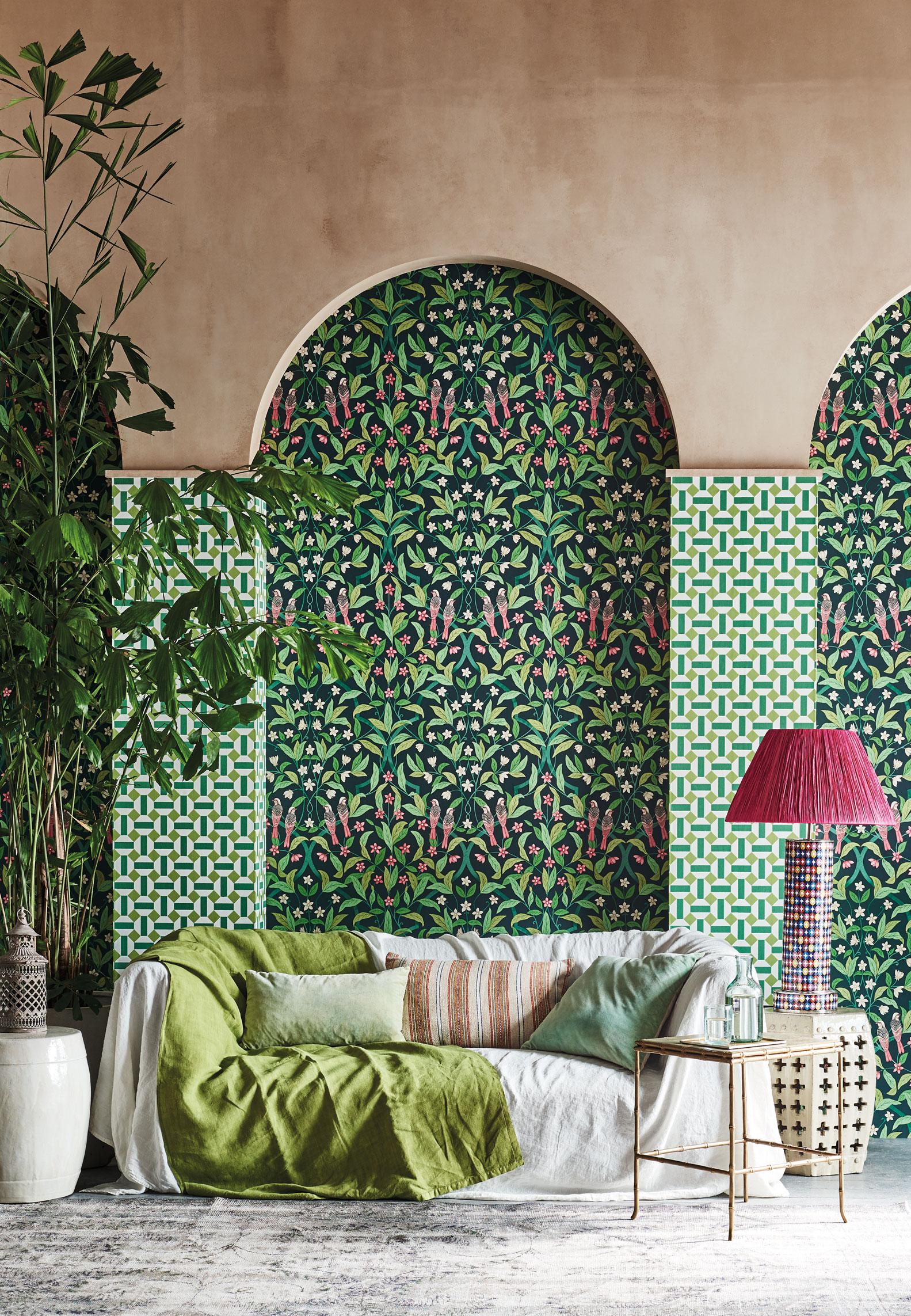 Cole & Son Jasmine & Serin Symphony Rose/Grn/Viridian Wallpaper - Image 3