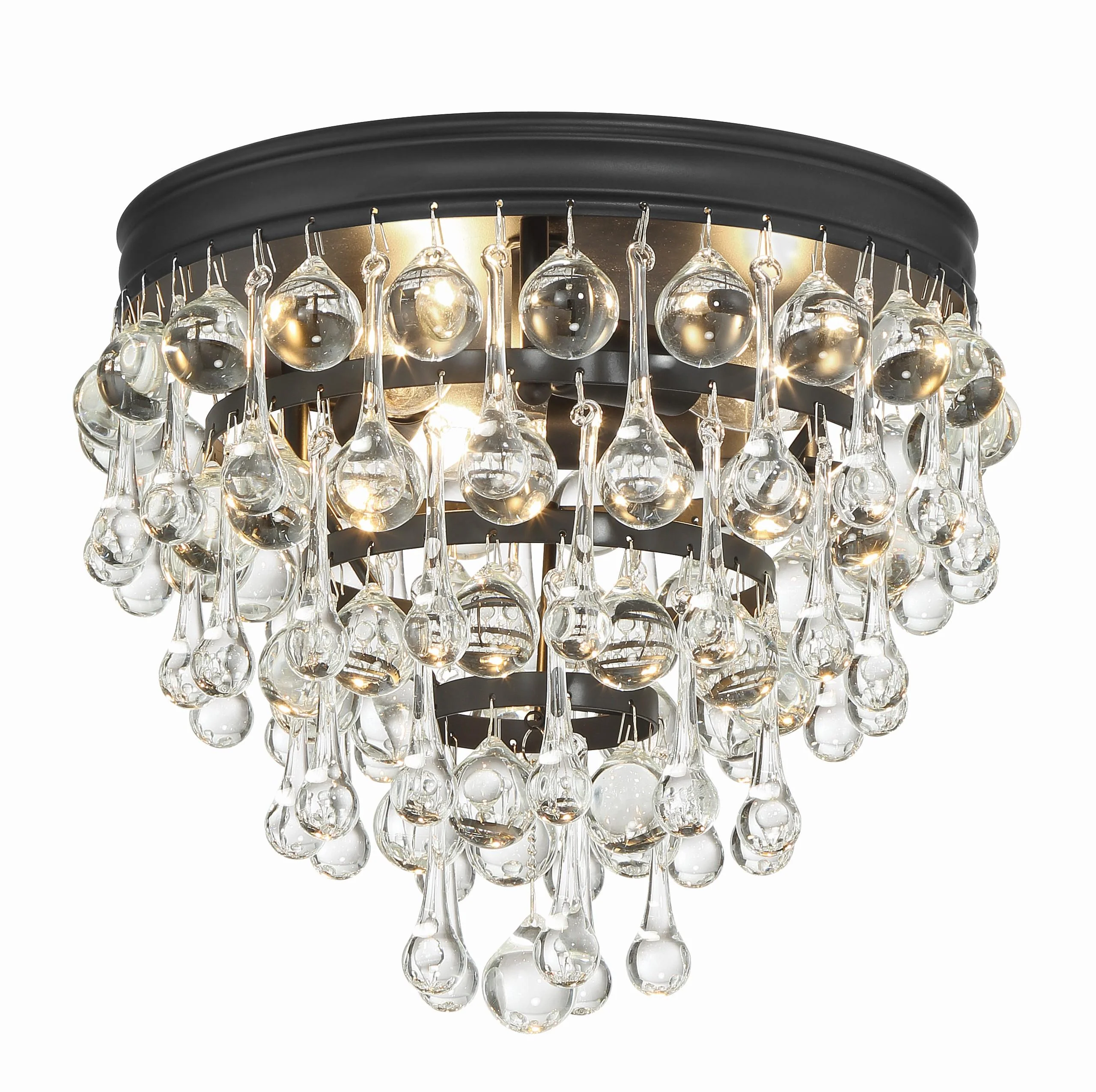 Crystorama Calypso 10.5'' Crystal Teardrop Matte Black Flush Mount