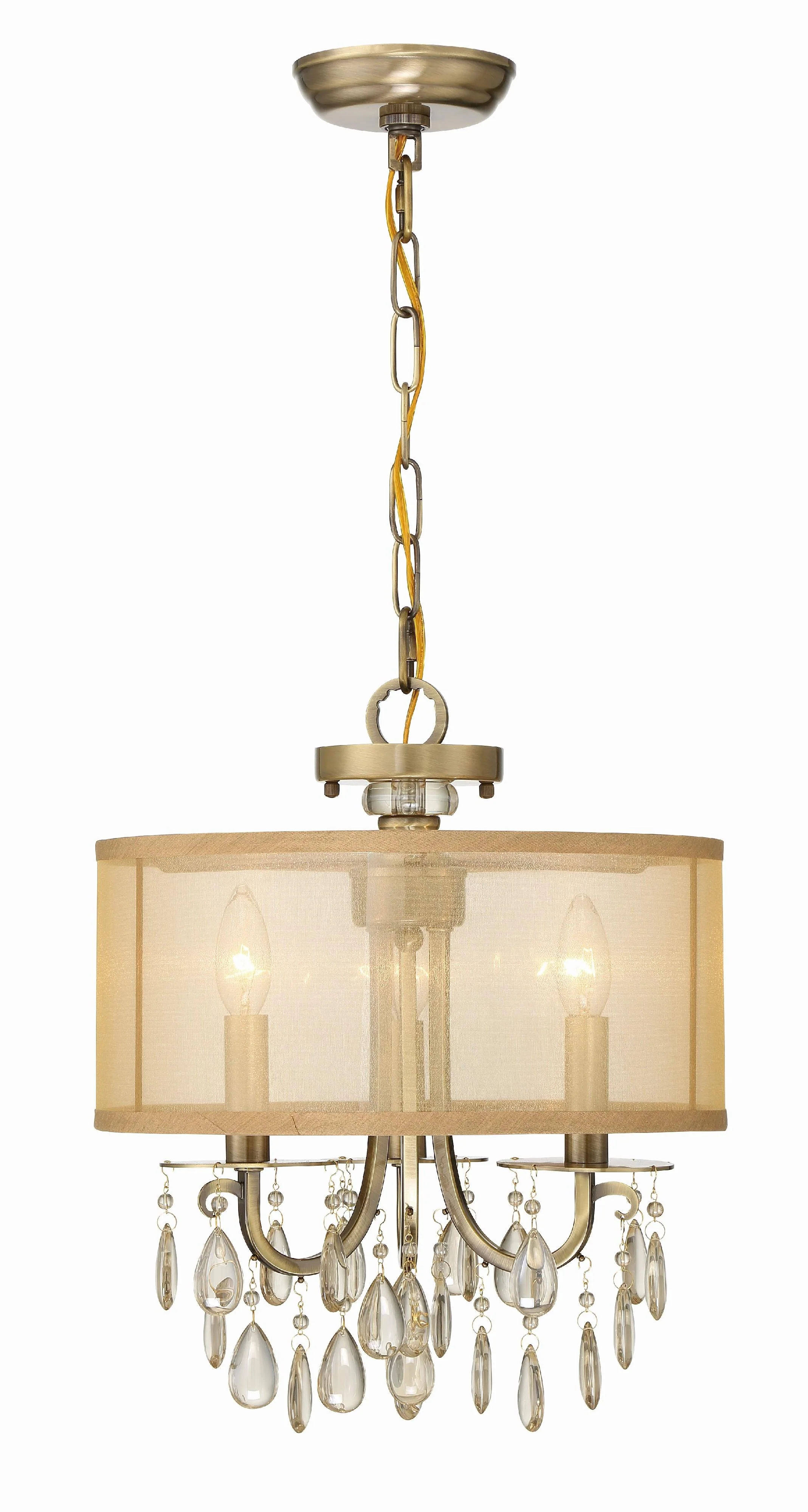 Crystorama Hampton 14'' Drum Shade Antique Brass Chandelier