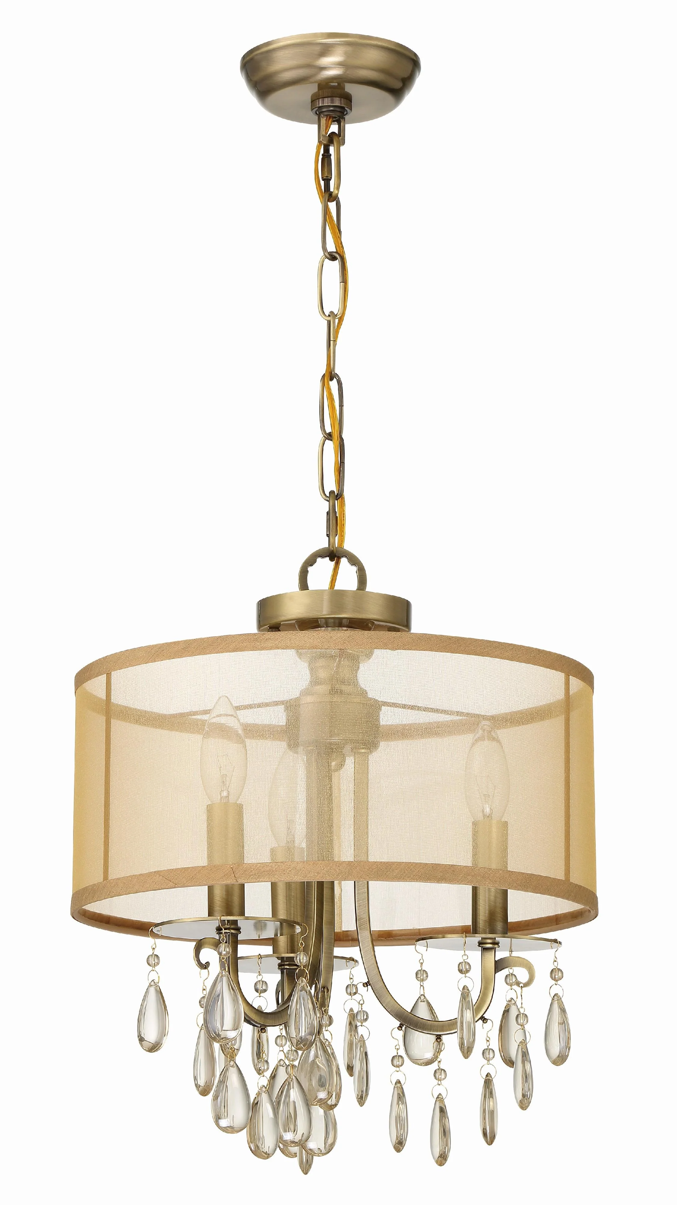 Crystorama Hampton 14'' Drum Shade Antique Brass Chandelier - Image 6