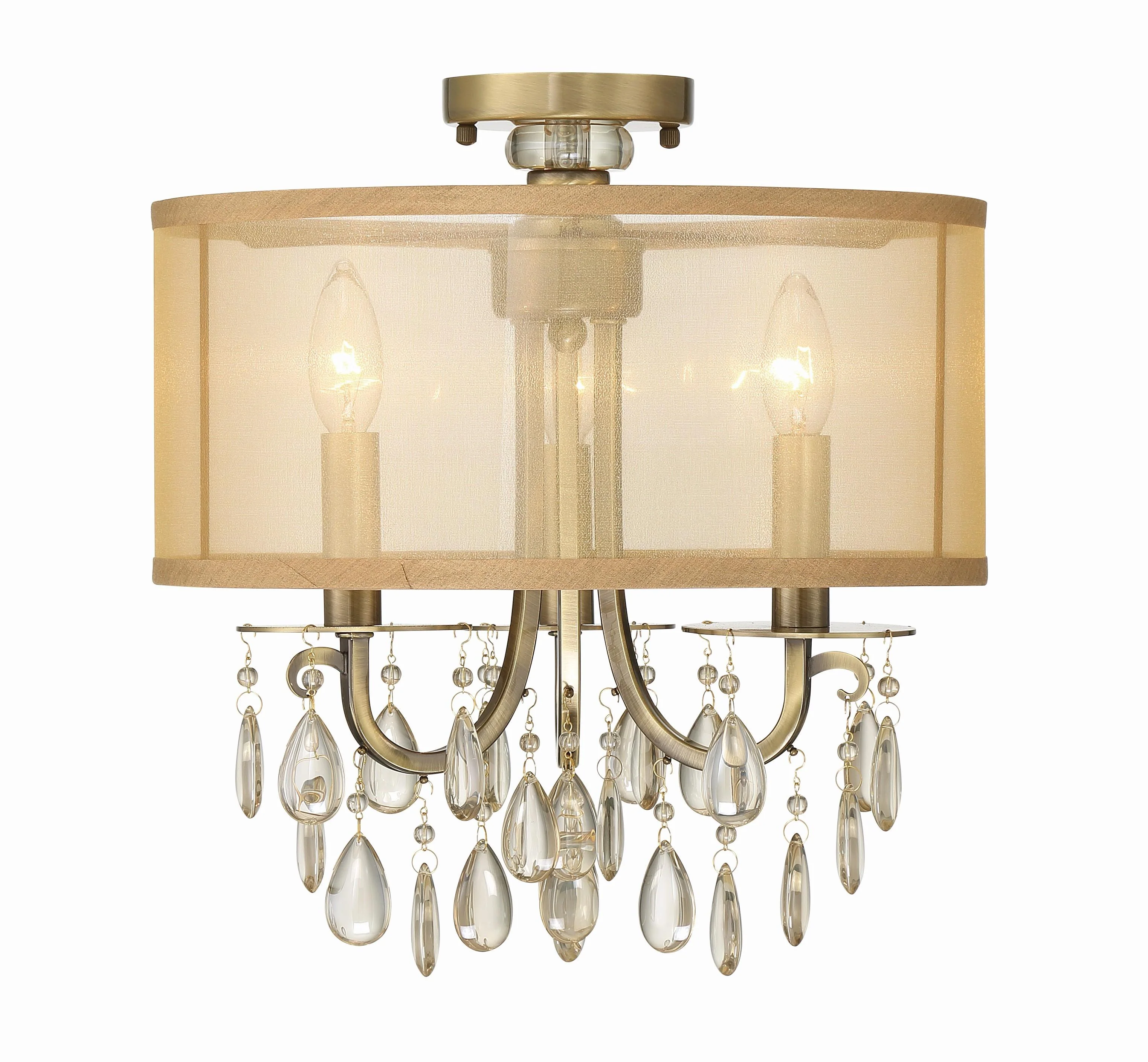 Crystorama Hampton 14'' Drum Shade Antique Brass Semi Flush Mount