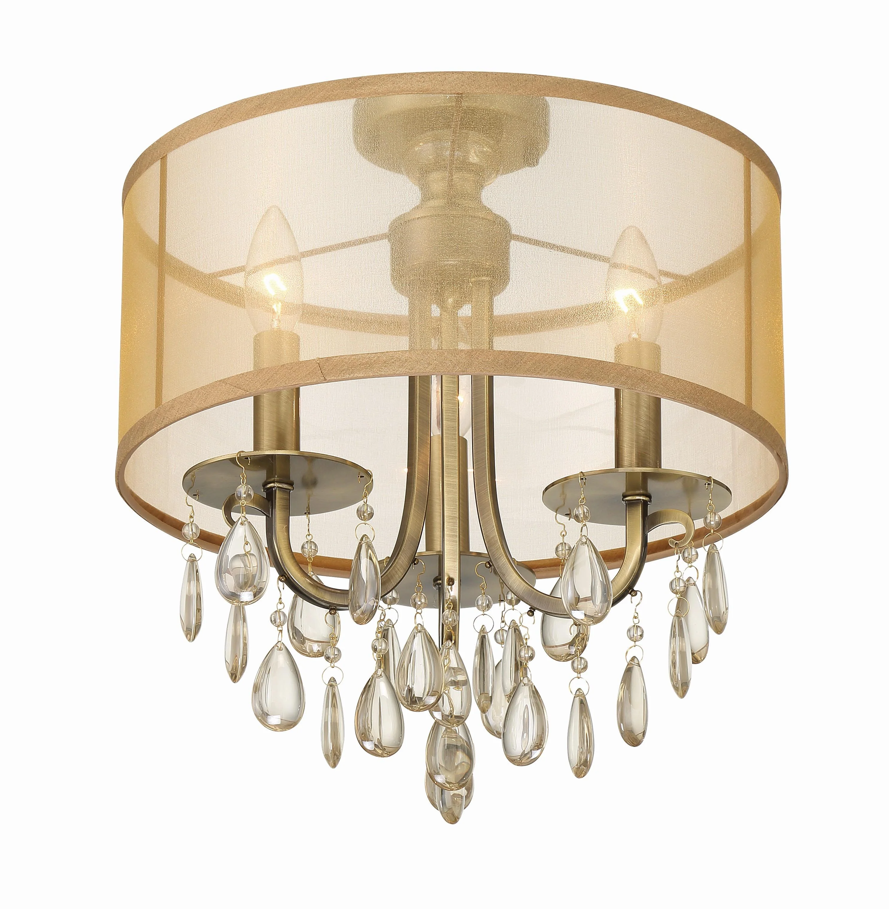 Crystorama Hampton 14'' Drum Shade Antique Brass Semi Flush Mount - Image 5