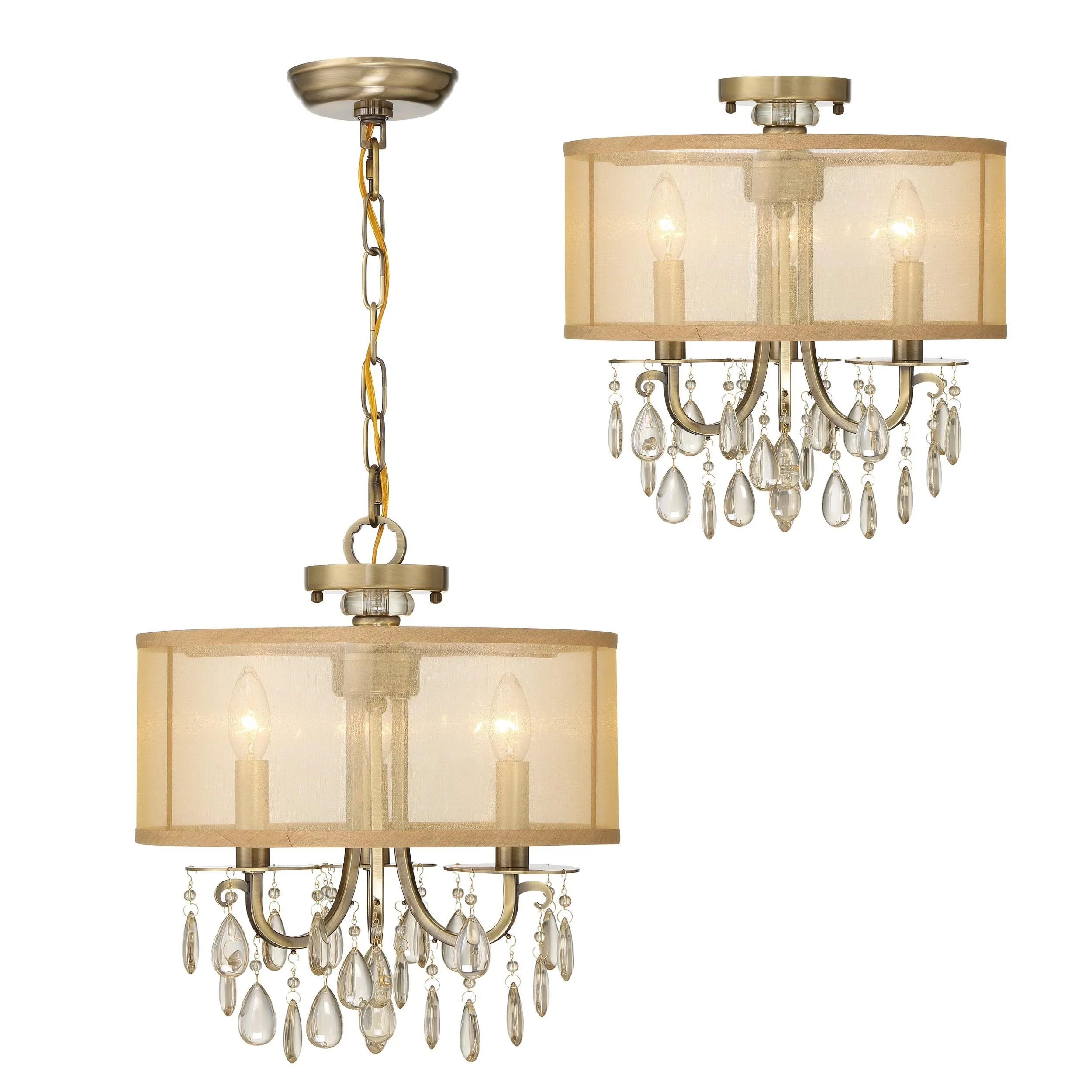 Crystorama Hampton 14'' Drum Shade Antique Brass Semi Flush Mount - Image 6