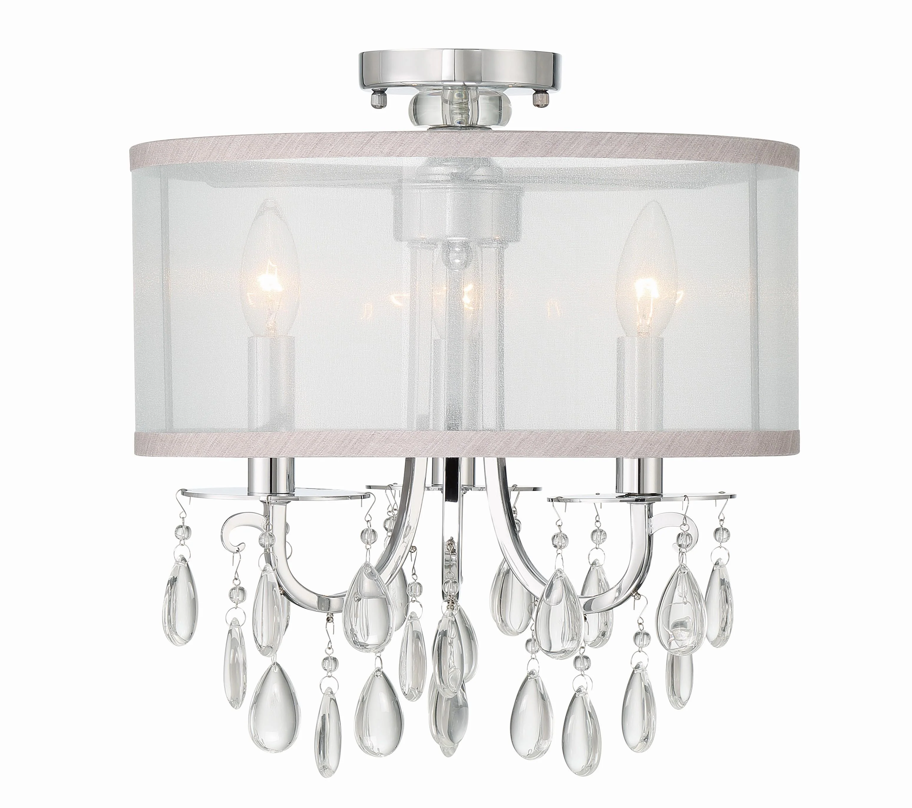 Crystorama Hampton 14'' Drum Shade Polished Chrome Semi Flush Mount