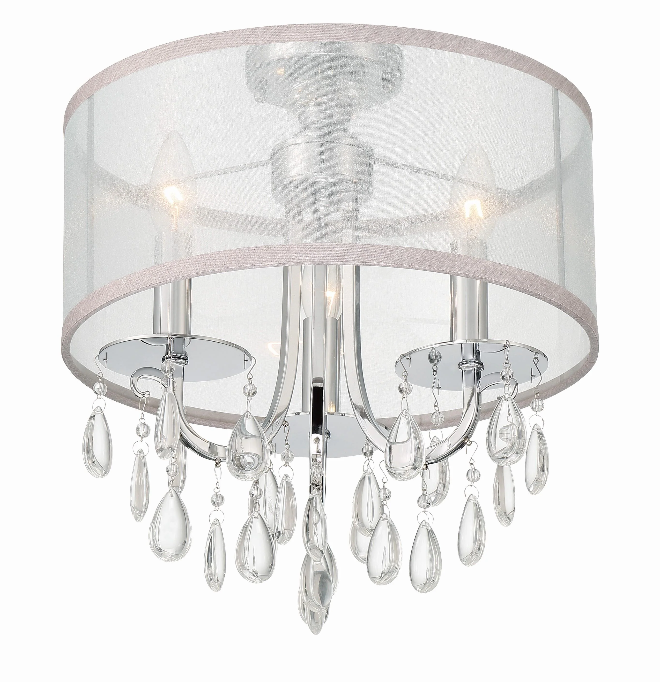 Crystorama Hampton 14'' Drum Shade Polished Chrome Semi Flush Mount - Image 4