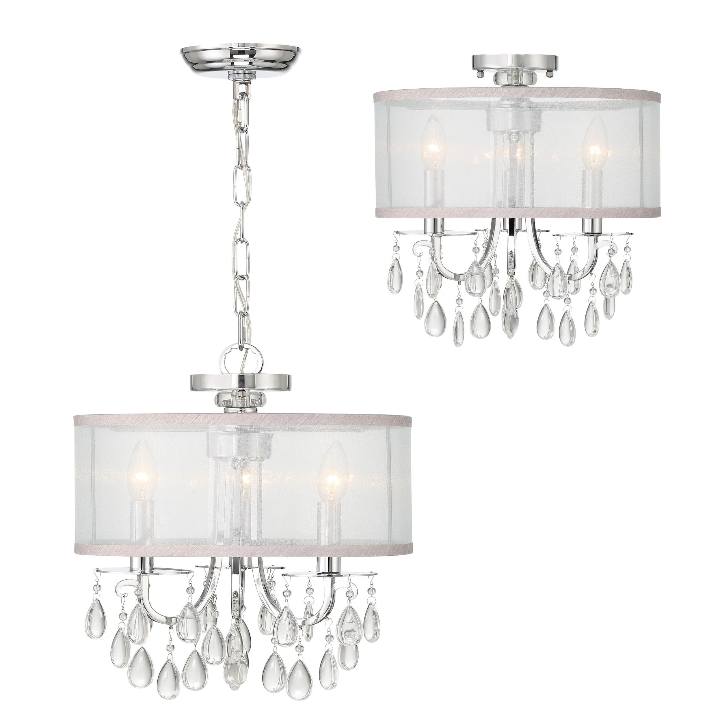 Crystorama Hampton 14'' Drum Shade Polished Chrome Semi Flush Mount - Image 5