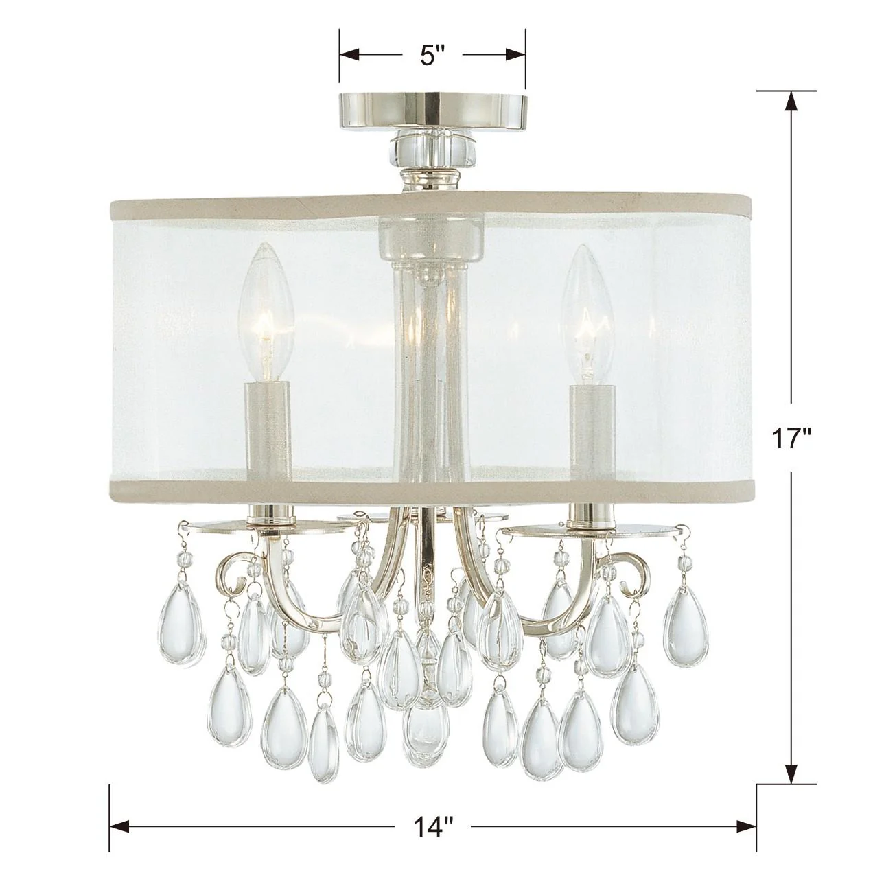 Crystorama Hampton 14'' Drum Shade Polished Chrome Semi Flush Mount - Image 6