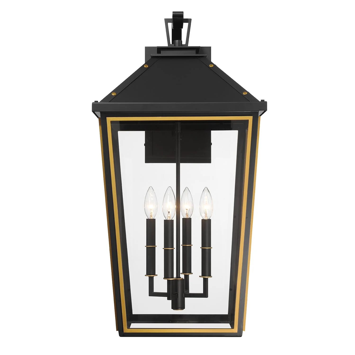 Crystorama Hawkins 15'' Matte Black + Textured Gold Outdoor Sconce - Image 3