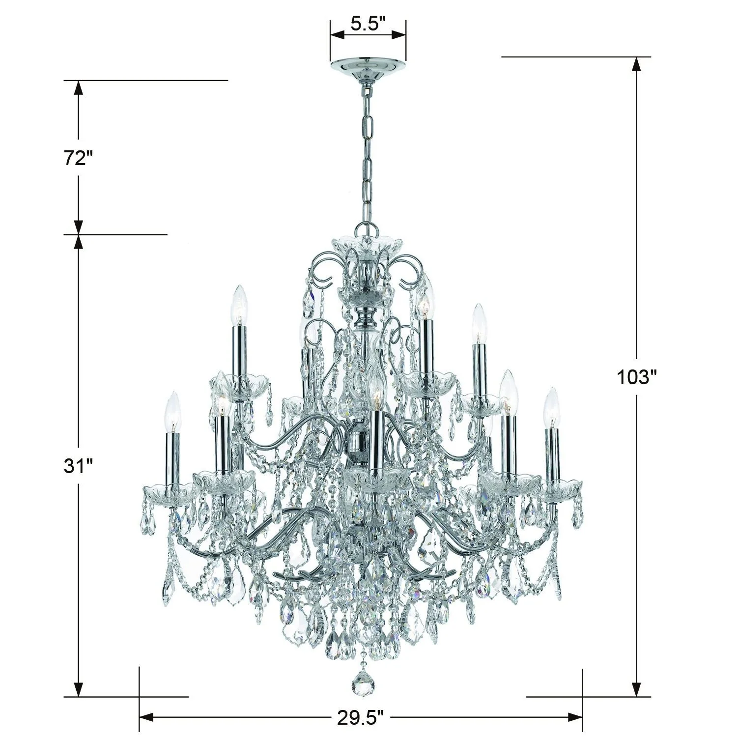 Crystorama Imperial 29.5'' Italian Crystal Polished Chrome Chandelier - Image 2