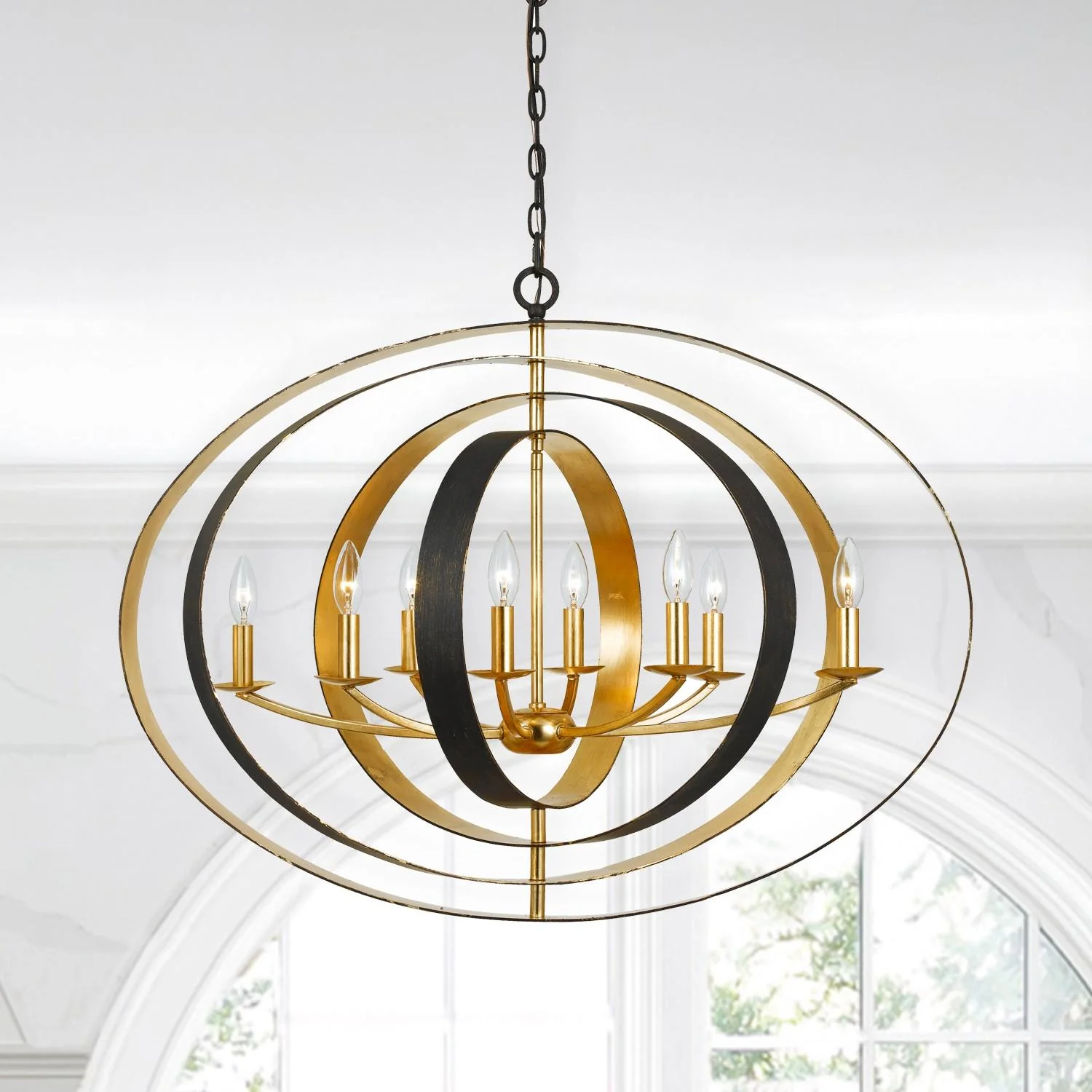 Crystorama Luna 36'' English Bronze + Antique Gold Oval Chandelier - Image 5