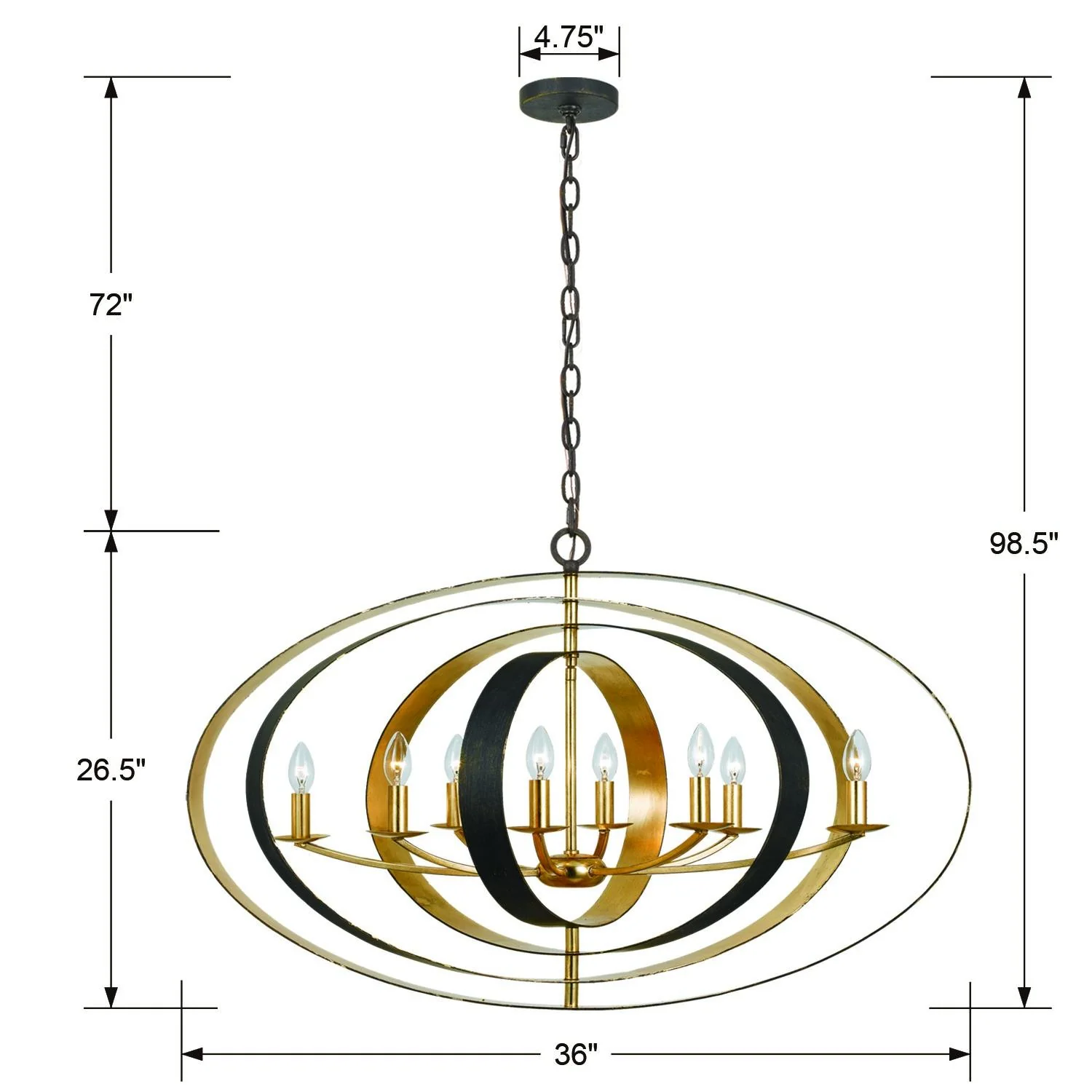 Crystorama Luna 36'' English Bronze + Antique Gold Oval Chandelier - Image 6