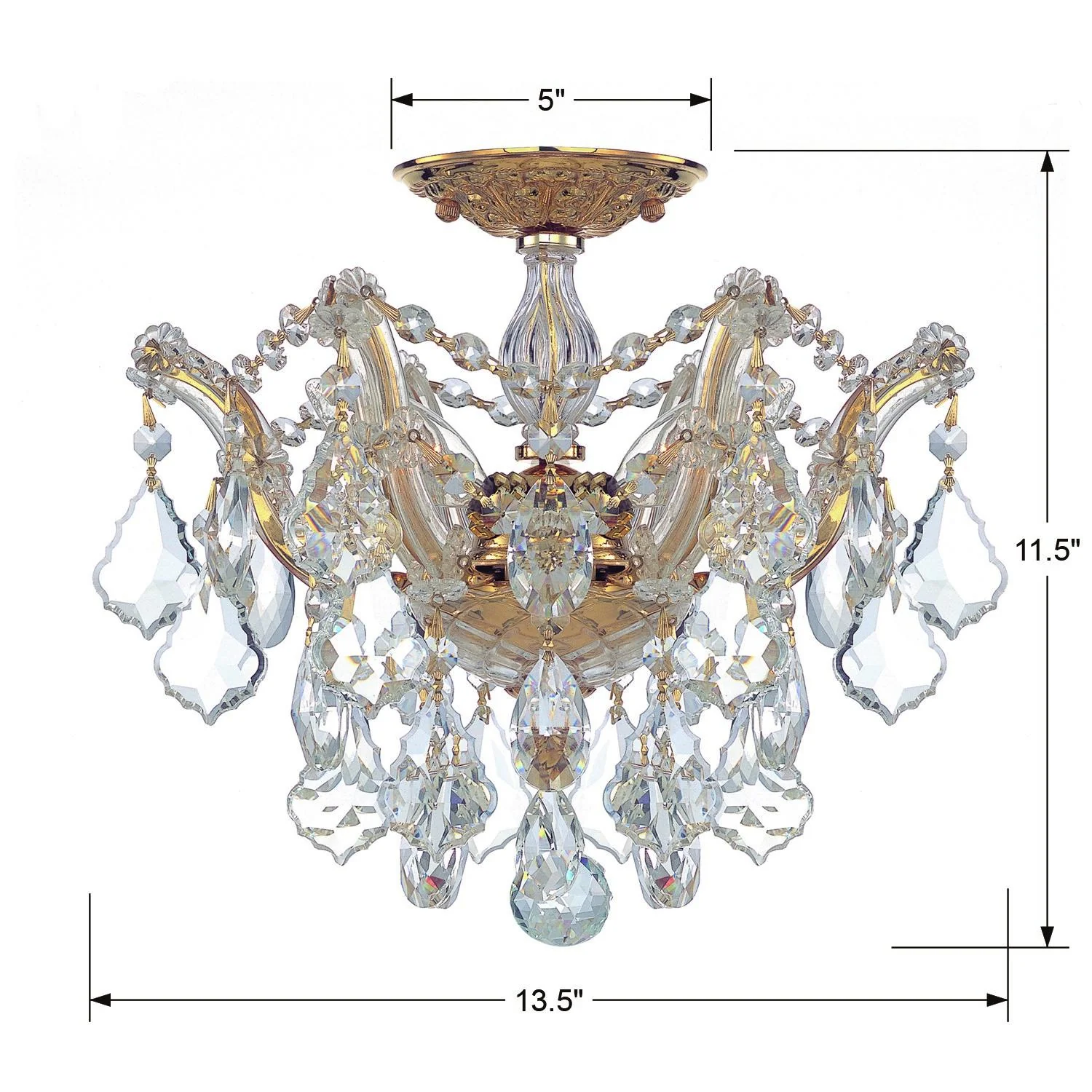 Crystorama Maria Theresa 13.5'' Hand Cut Crystal Gold Semi Flush Mount - Image 4
