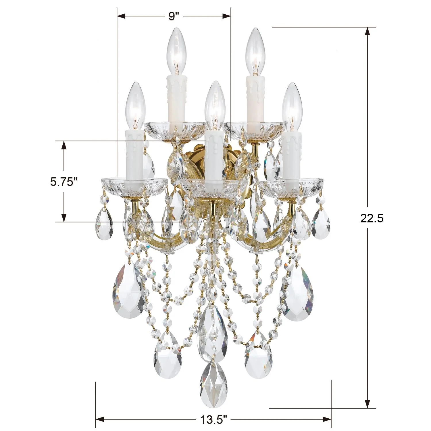 Crystorama Maria Theresa 13.5'' Swarovski Strass Crystal Gold Sconce - Image 5