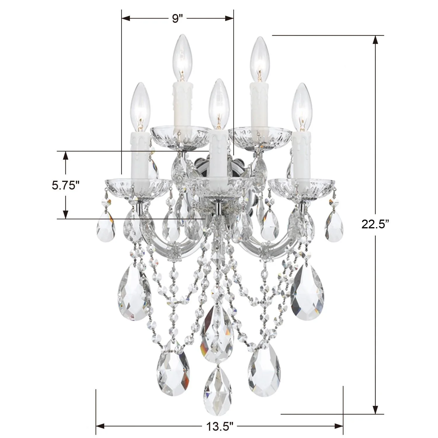 Crystorama Maria Theresa 13.5'' Swarovski Strass Crystal Polished Chrome Sconce - Image 5