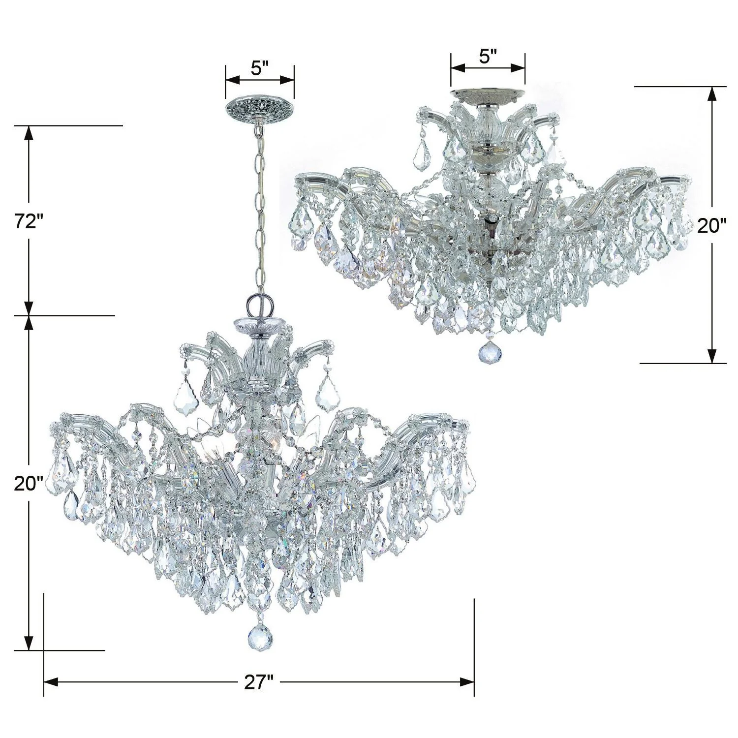 Crystorama Maria Theresa 29'' Swarovski Strass Crystal Polished Chrome Semi Flush Mount - Image 2