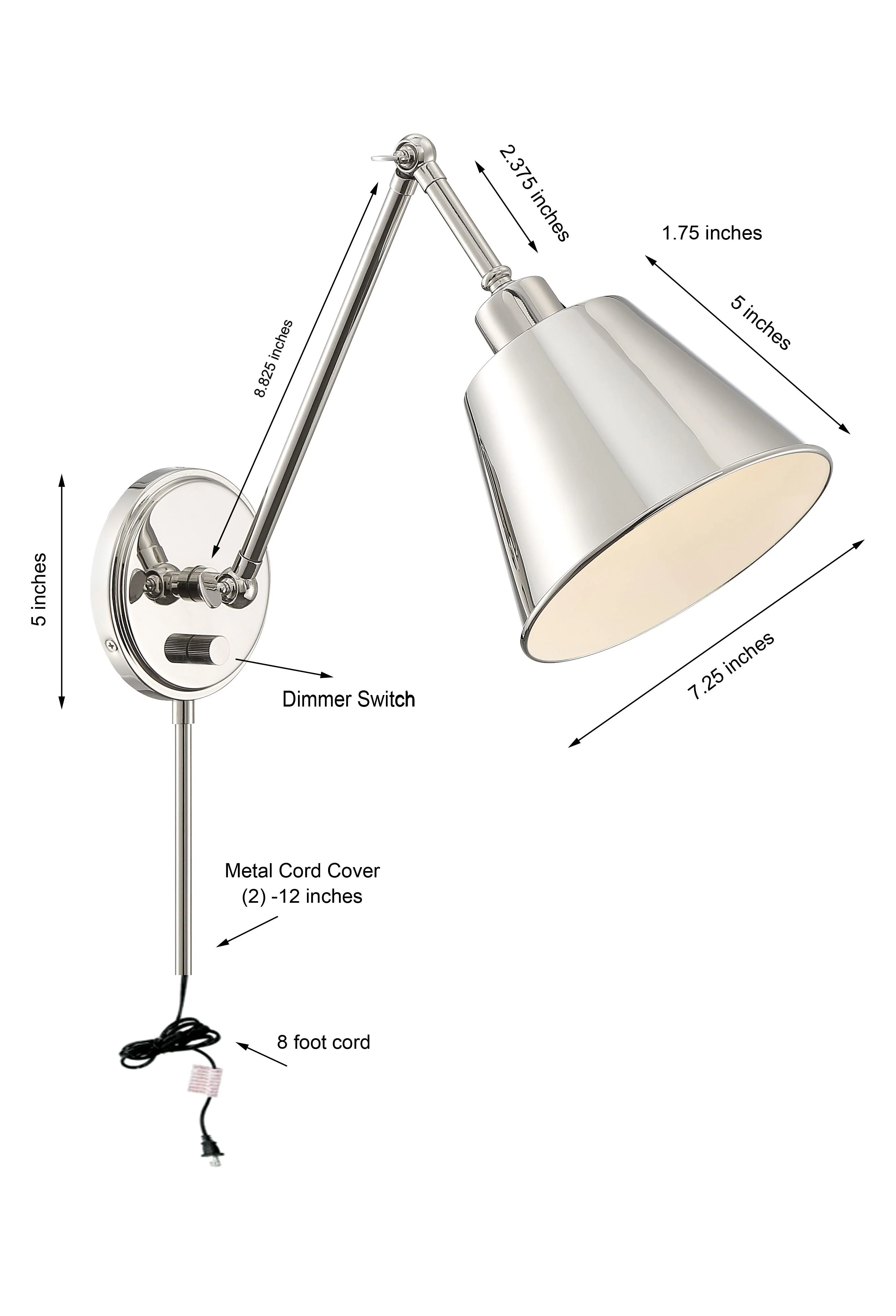 Crystorama Mitchell 7.25'' Polished Nickel Task Sconce - Image 3