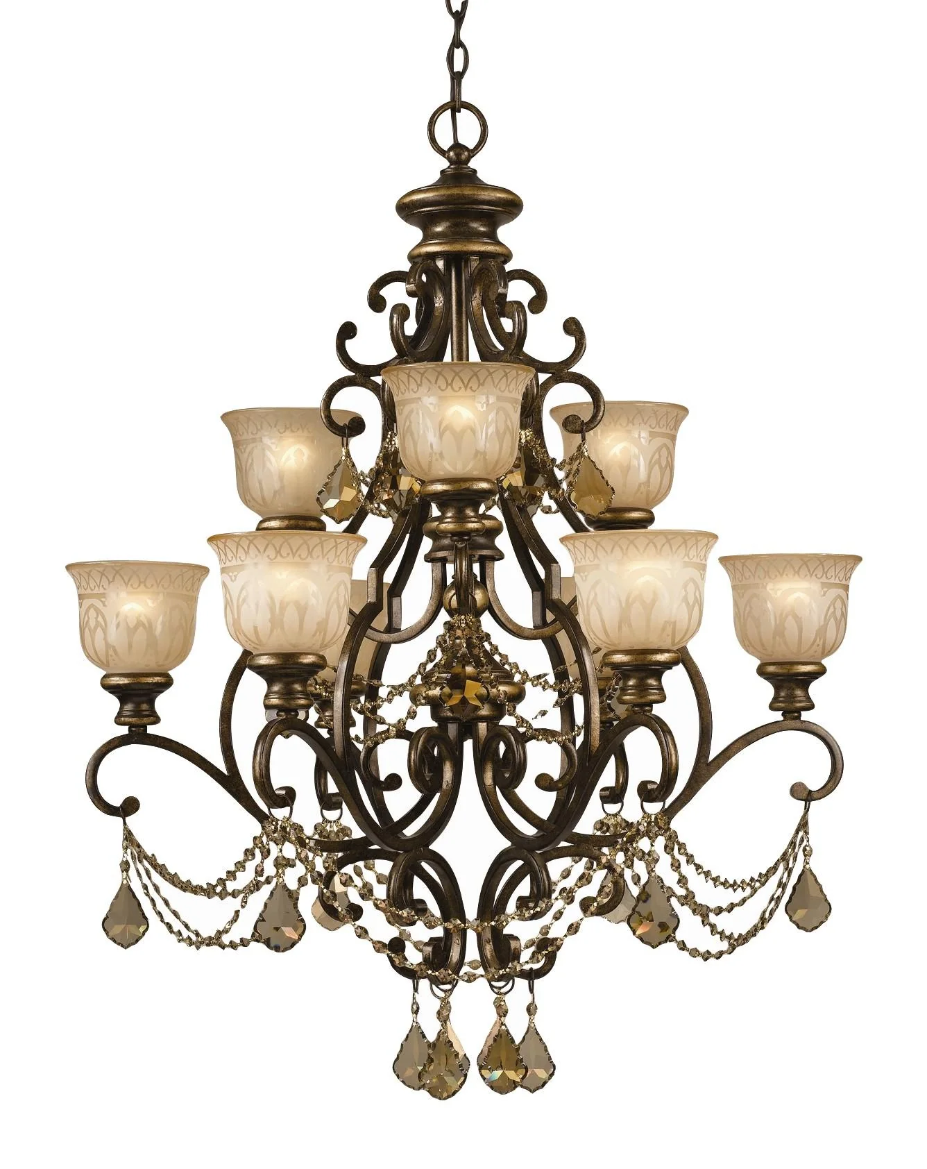Crystorama Norwalk 34'' Golden Teak Hand Cut Crystal Bronze Umber Chandelier