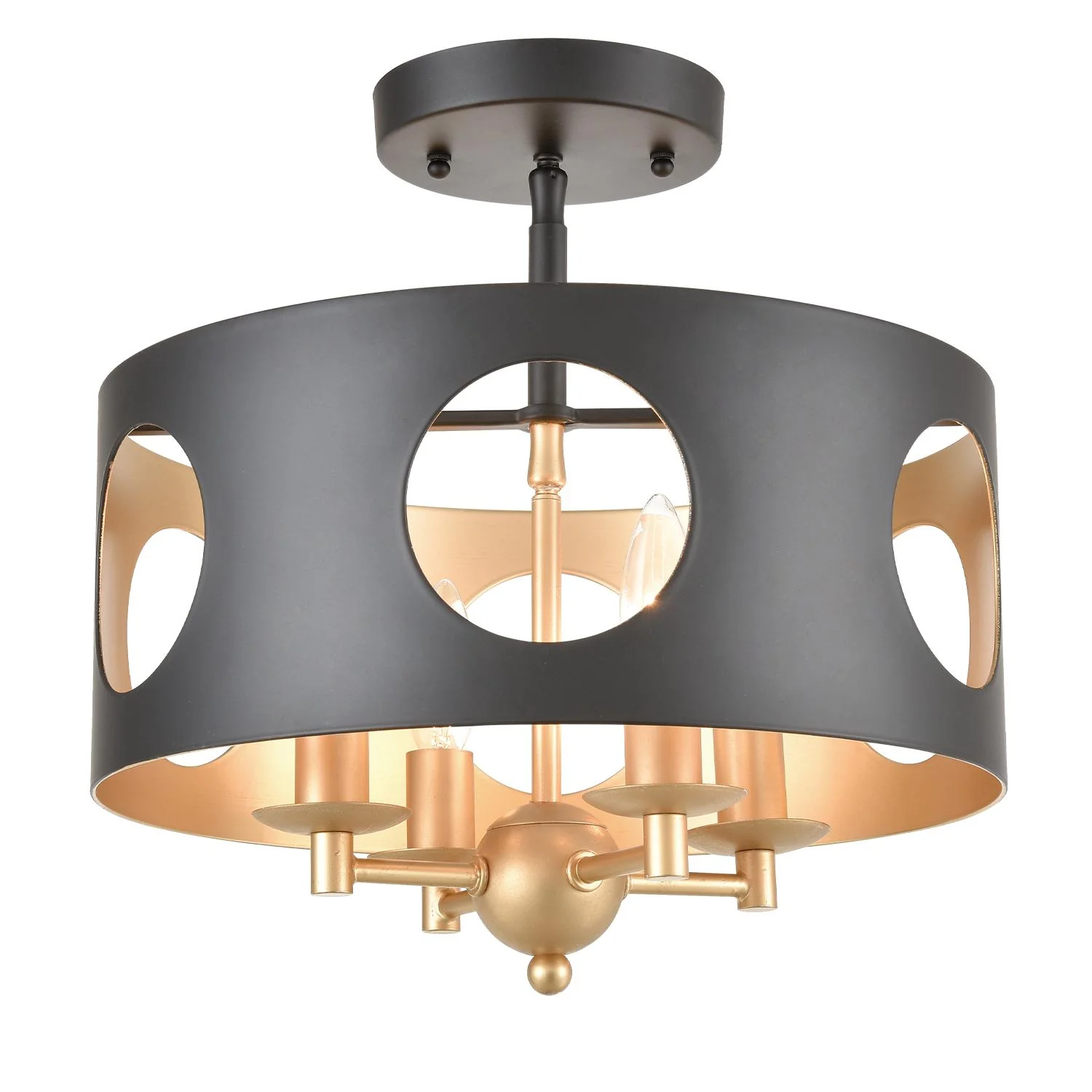 Crystorama Odelle 14'' Black + Antique Gold Semi Flush Mount - Image 2