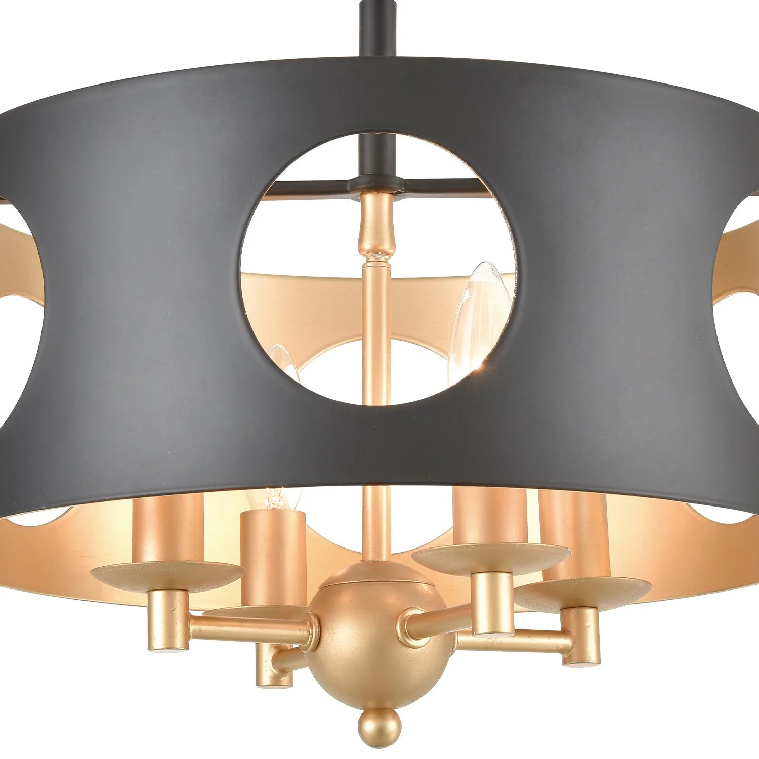 Crystorama Odelle 14'' Black + Antique Gold Semi Flush Mount - Image 4