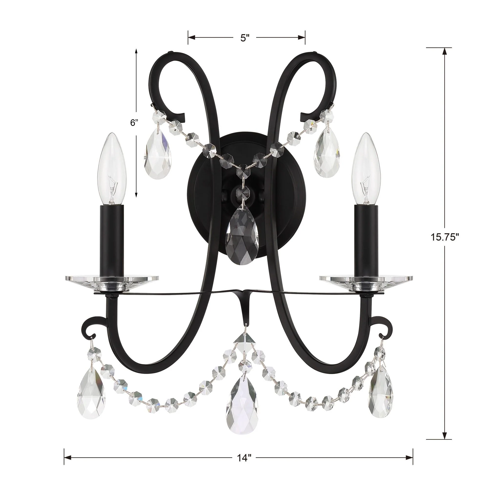 Crystorama Othello 14'' Matte Black Sconce - Image 5