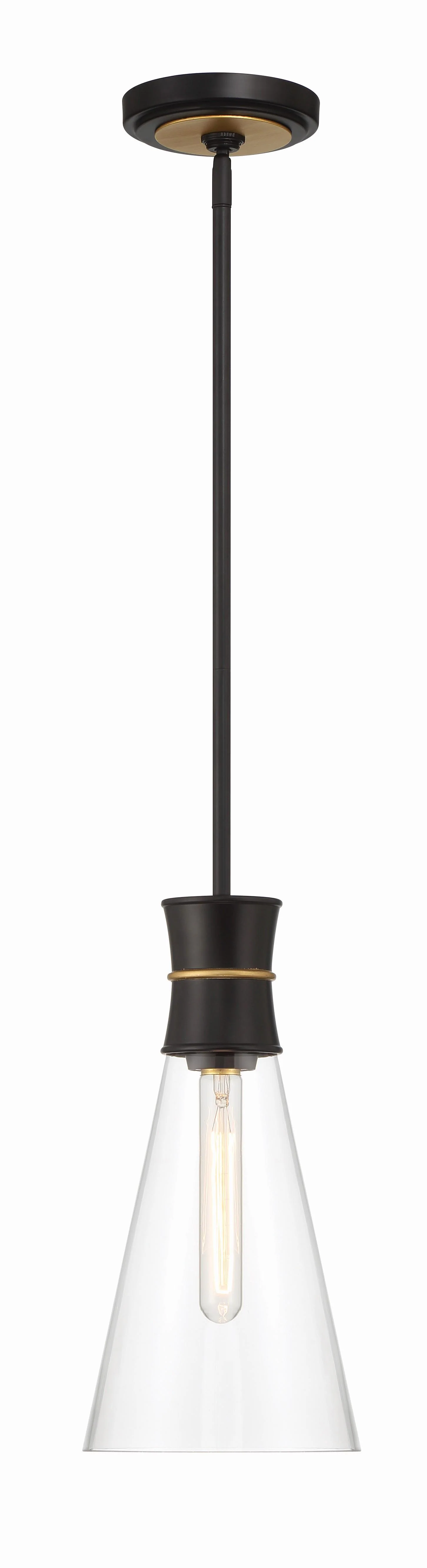 Crystorama Quinn 7'' Matte Black + Textured Gold Pendant