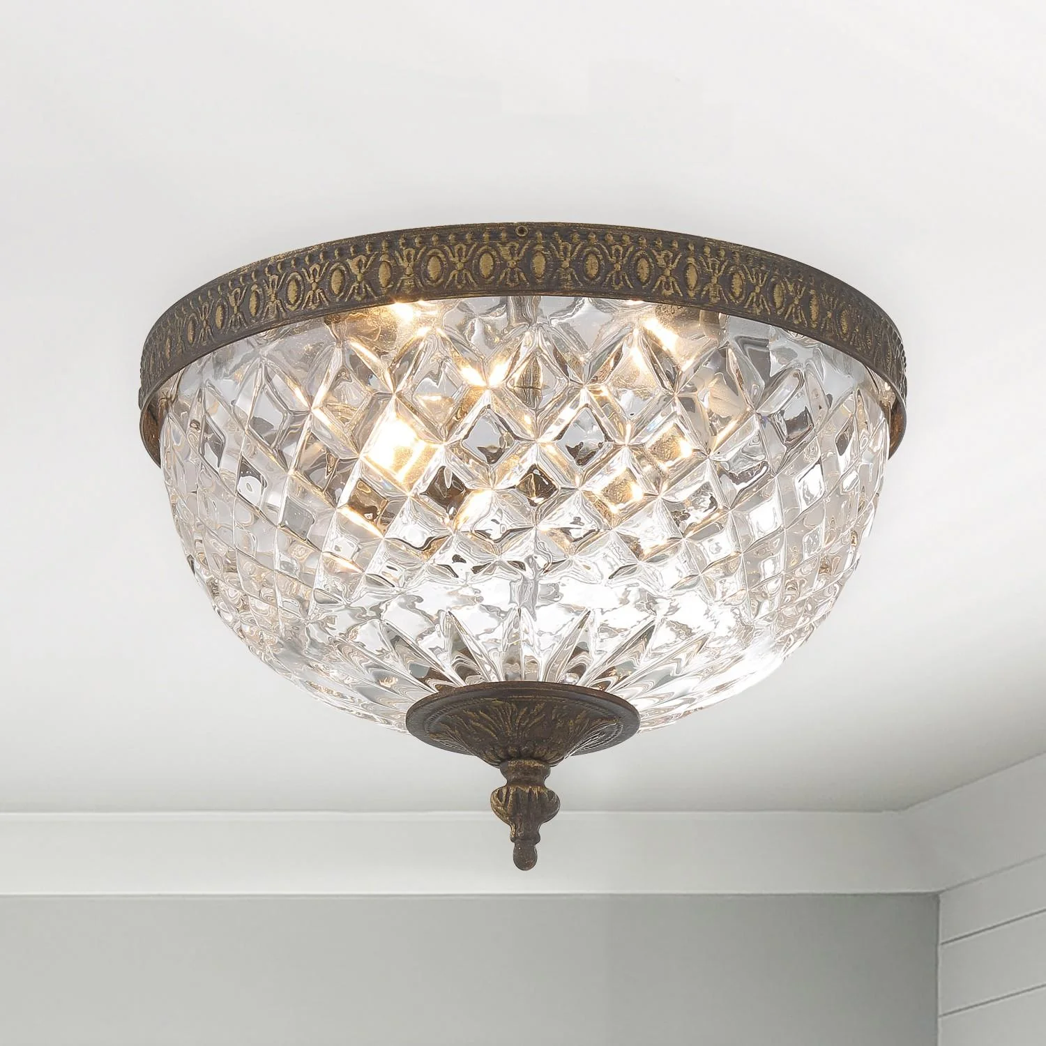 Crystorama Radley 10'' English Bronze Faceted Cut Glass Bowl Flush Mount - Image 2