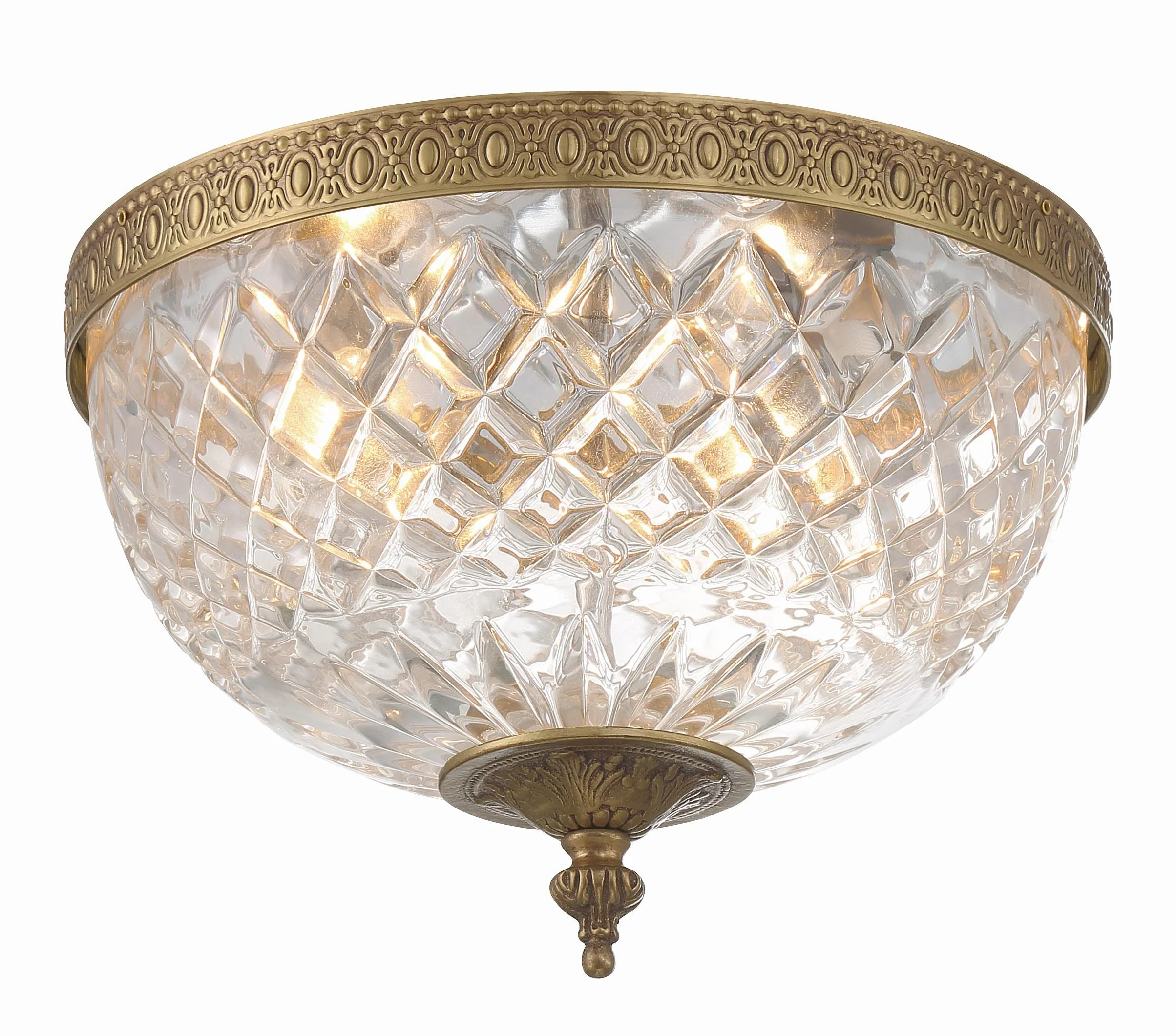 Crystorama Radley 10'' Olde Brass Faceted Cut Glass Bowl Flush Mount